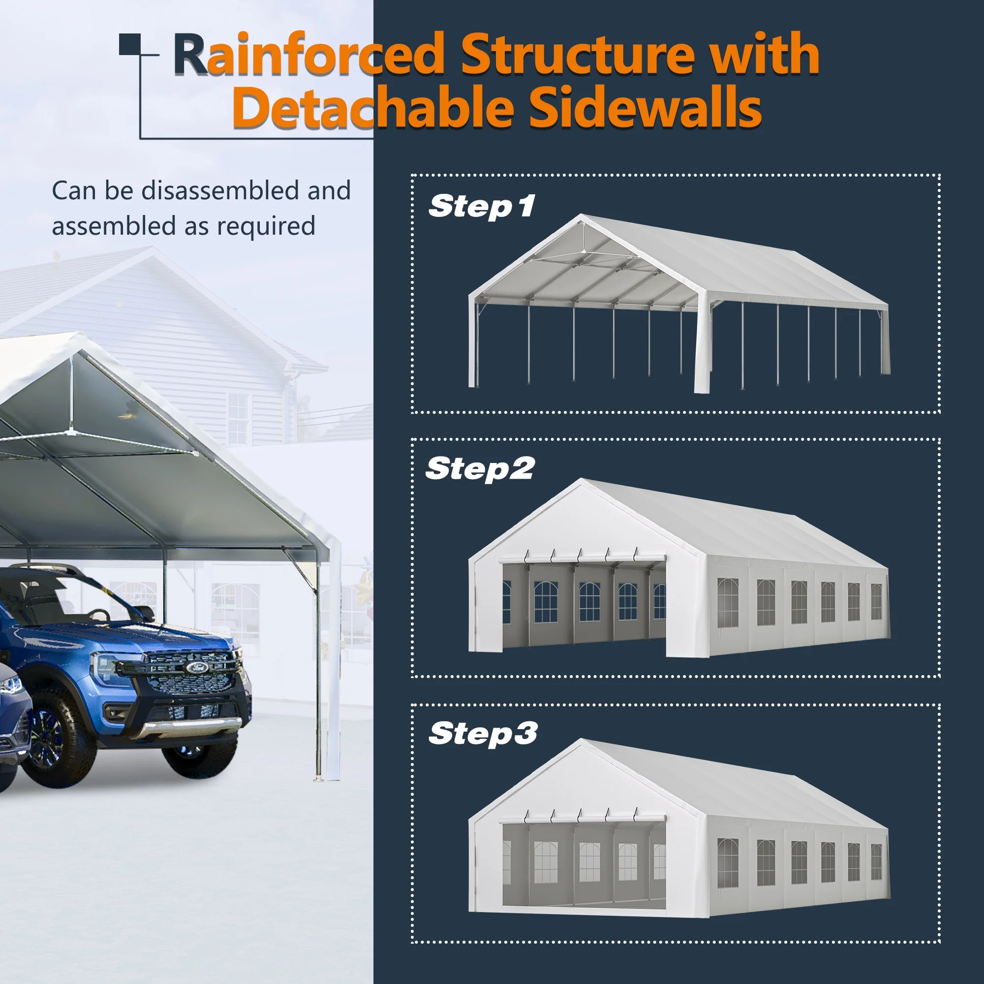 20x40 FT Heavy-Duty Party Tent with 3 Storage Bags Large Waterproof Wedding Event Shelter for Removable Sidewalls Zipper Door Outdoor Commercial Tent for Parties Carport Camping BBQ Garden - Image 6