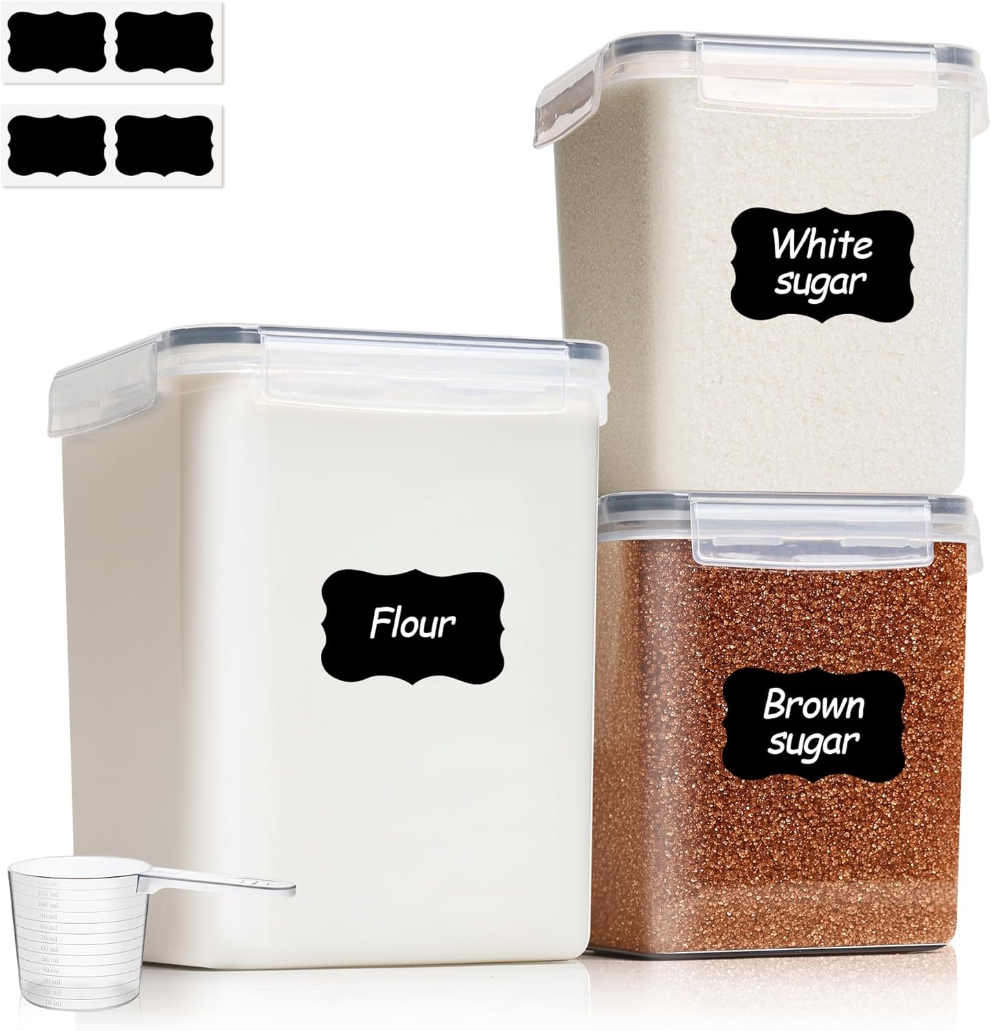 ComSaf Airtight Flour and Sugar Container 2.6Qt & 5.5Qt 3-Pack, Wide Mouth