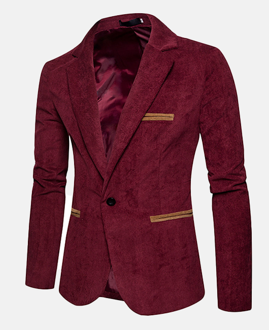 Blazer en velours côtelé à poches contrastées, revers cranté et coupe ajustée