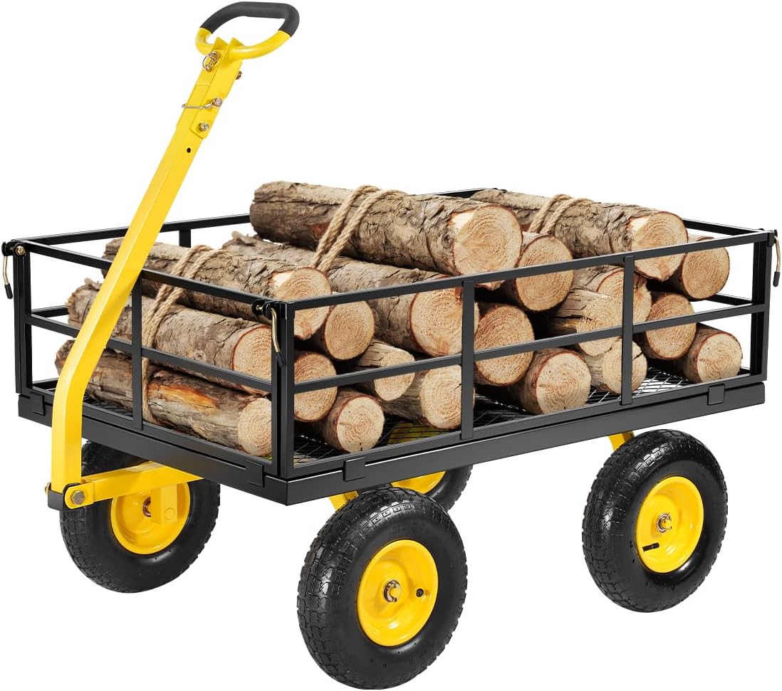 1200LBS Heavy-Duty Steel Garden Cart, 2-in-1 Multi-Function Outdoor Utility Wagon with 13