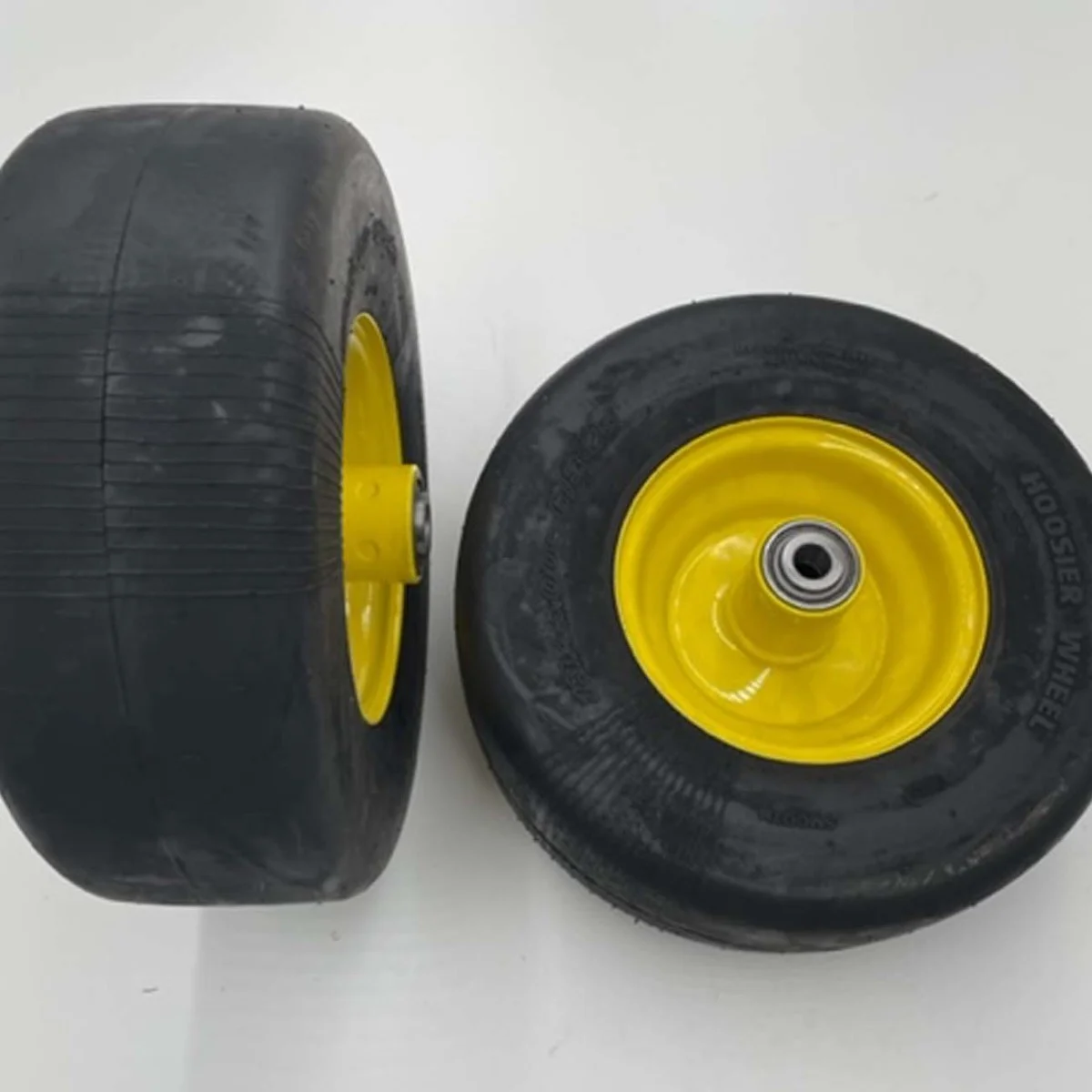 SET of 2 13x5.00-6 Flat Free Yellow Lawn Mower Wheel Assembly 5/8 Inch Hub - Image 2