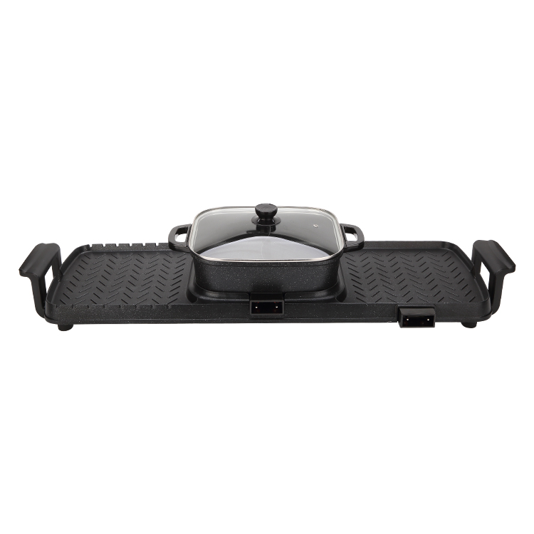 Electric 220V Top Table Smokeless Flat Pan PTFE Modern Hot Pot Double Indoor Black BBQ Grill Outdoor Car Household RV