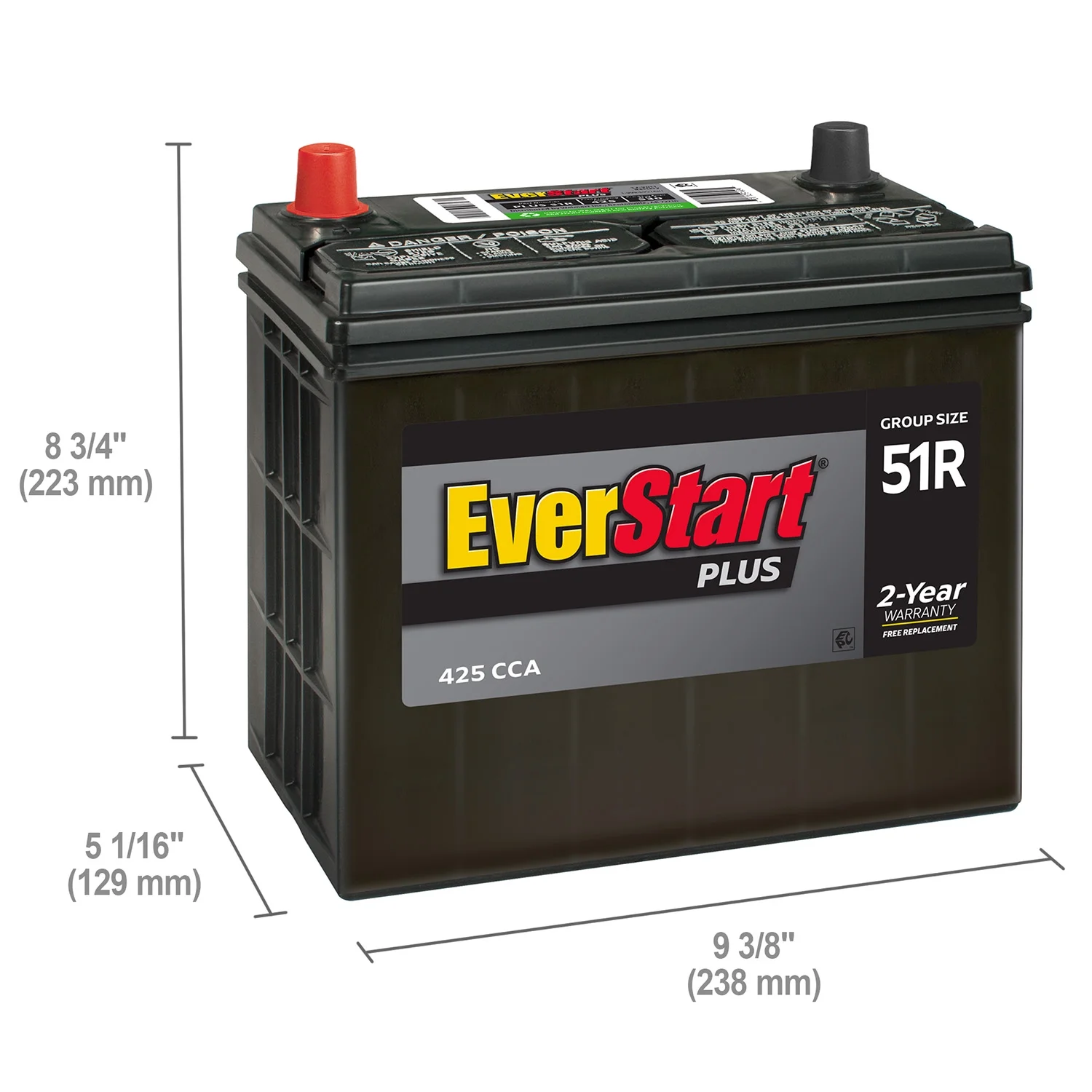Plus Lead Acid Automotive Battery, Group Size 51R 12 Volt, 425 CCA - Image 2