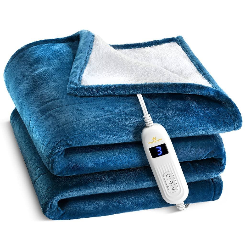 Medical King Heated Blanket Machine Washable Extremely Soft and Comfortable Electric Blanket Throw Fast Heating with Hand Controller 10 Heating Settin
