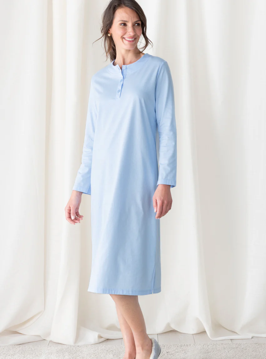 Chemise de nuit femme unie coton bleu