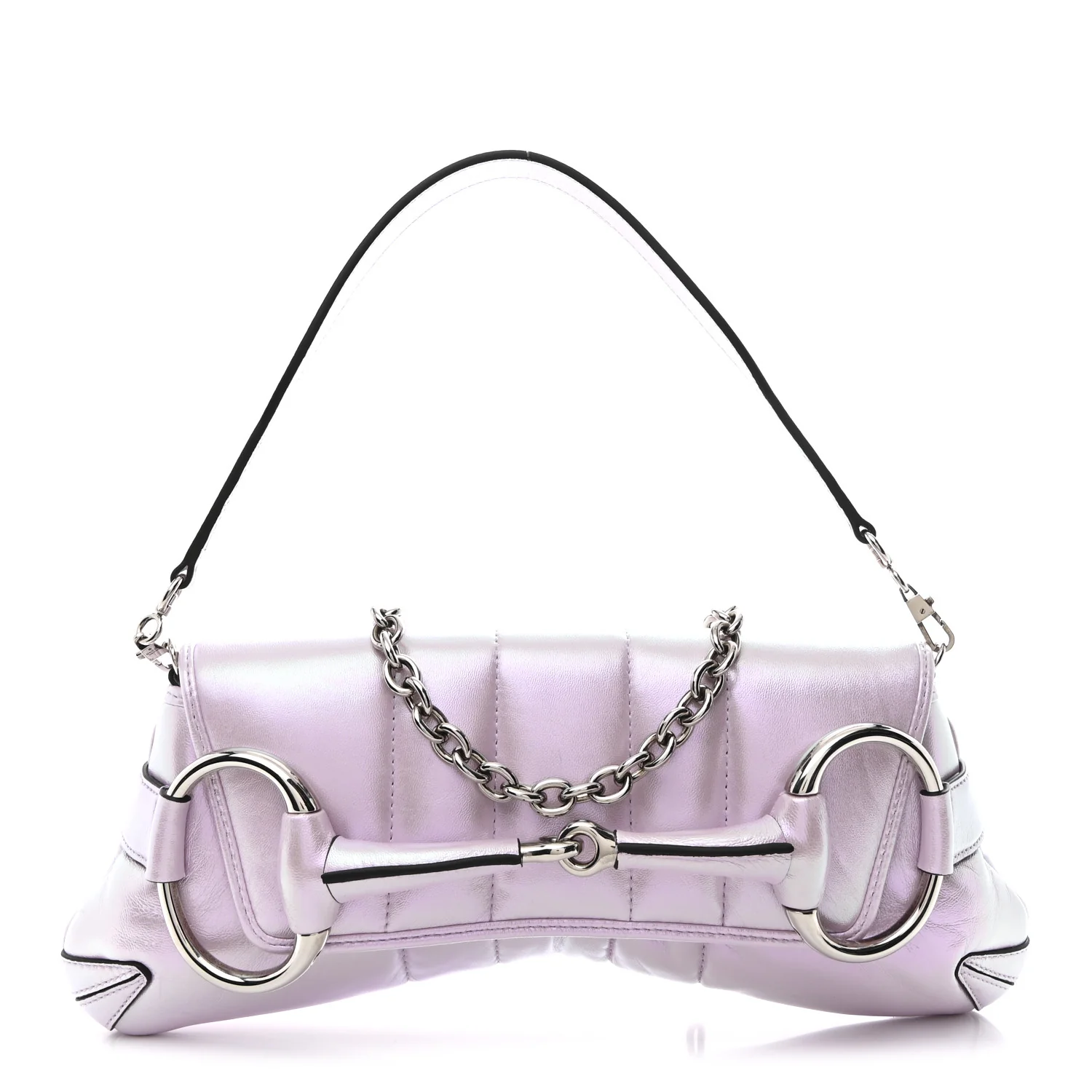Iridescent Nappa Vertical Matelasse Medium Maxi Horsebit Chain Shoulder Bag Escape Pink