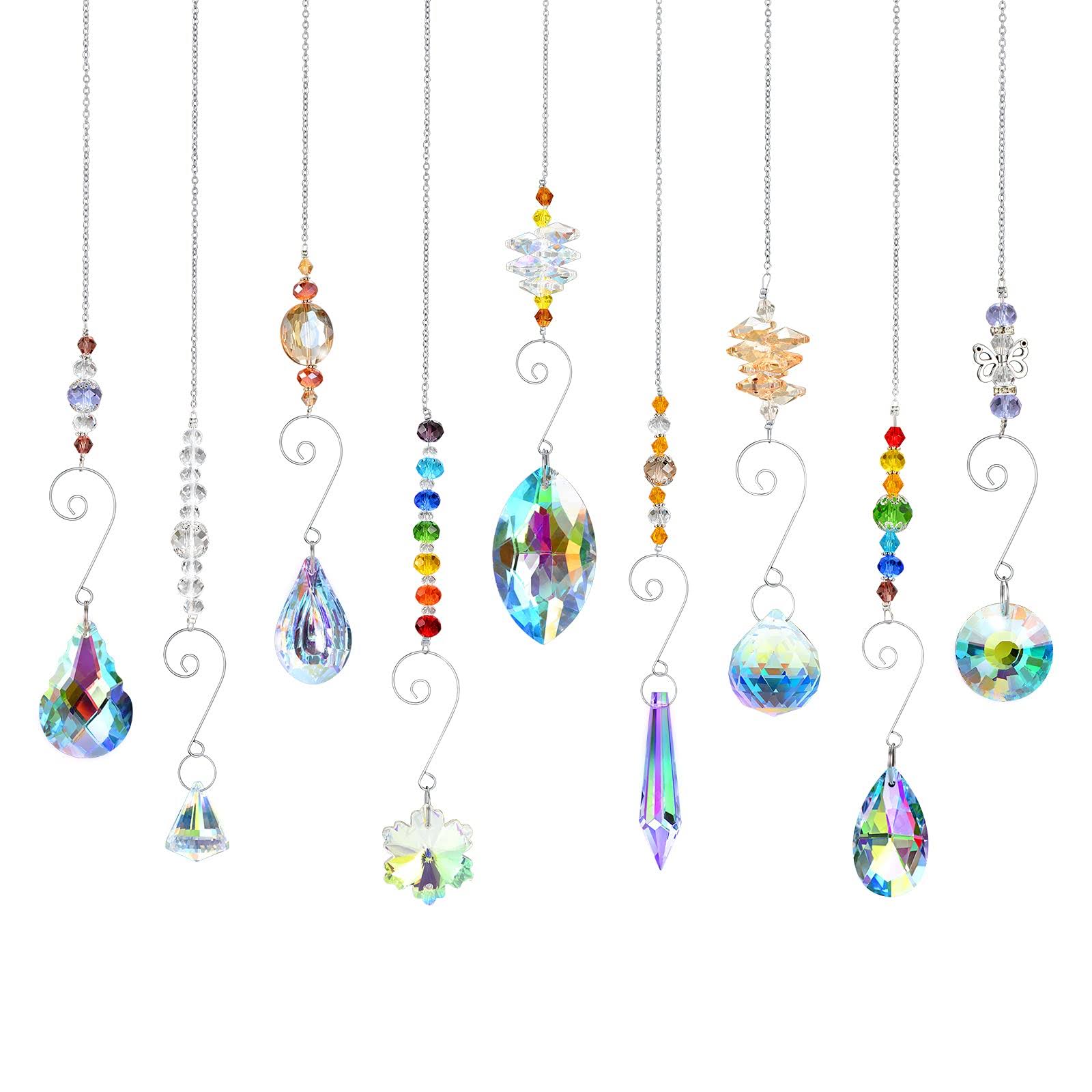 Crystal Suncatchers, RIFNY Hanging Crystals Ornament Sun Catcher with Chain, 9 Pack Glass Beads Ball Prisms Pendant Rainbow Maker for Window Home