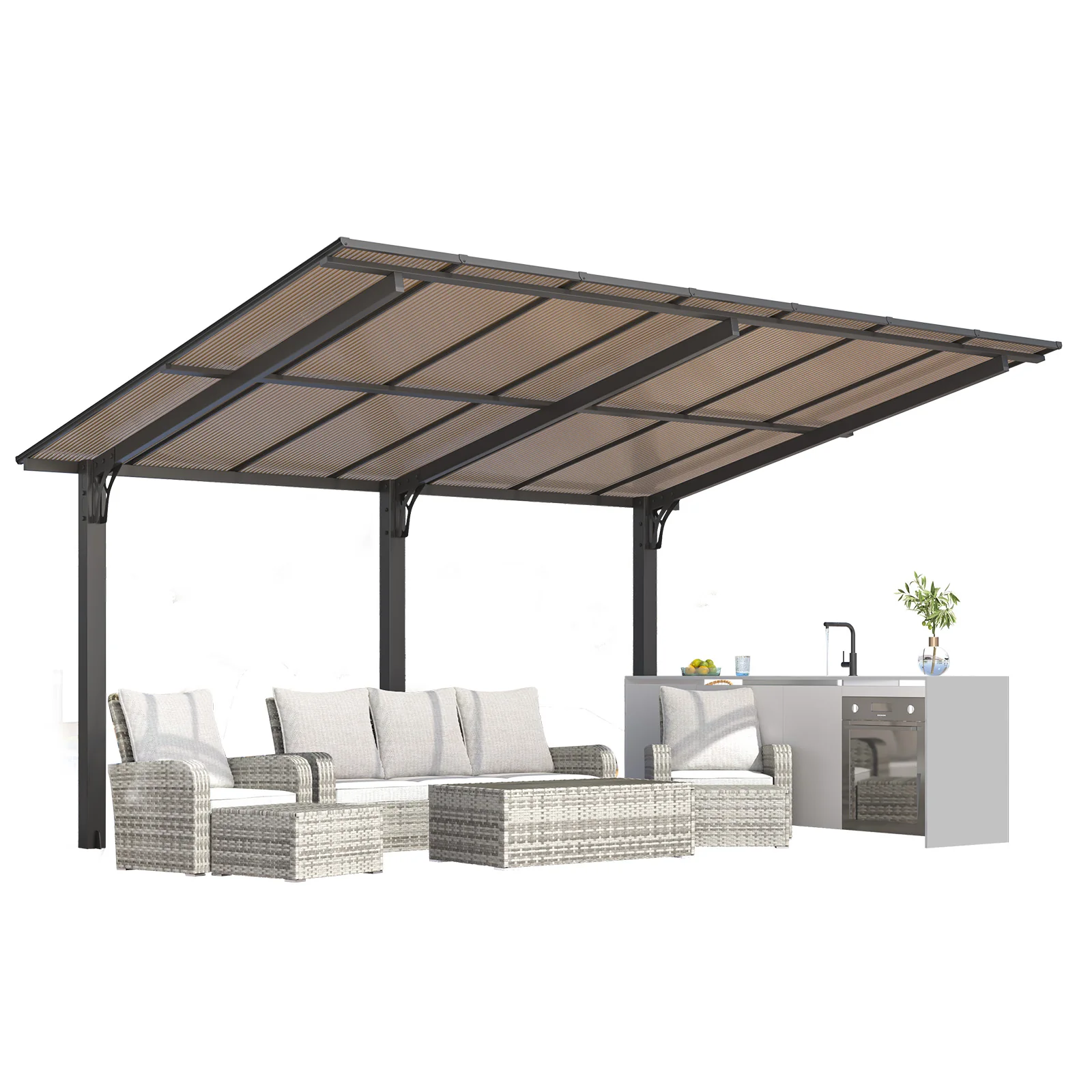 AECOJOY 14' x 10' Gazebo for Patio, Hard Top Lean to Gazebo Pergola Carport