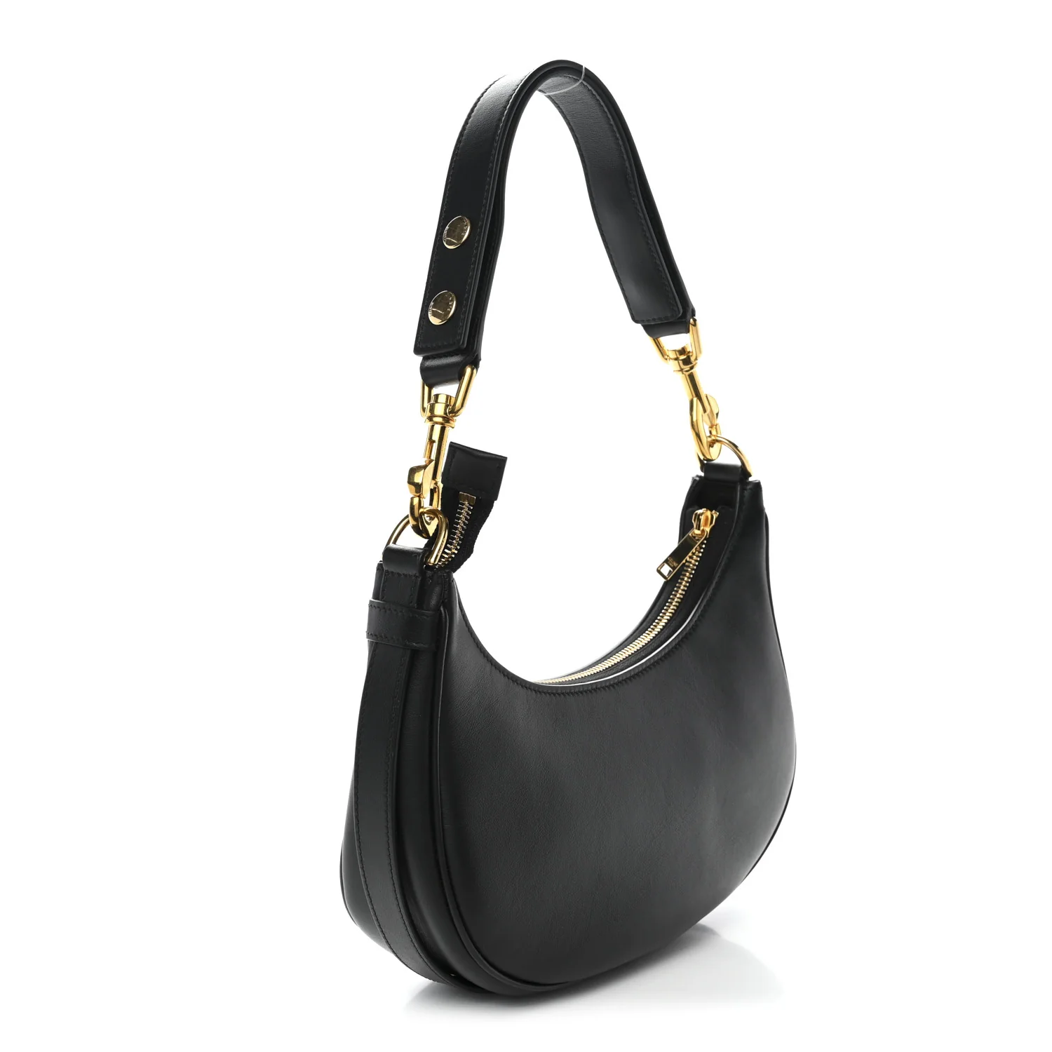 Smooth Calfskin Medium Strap Ava Shoulder Bag Black