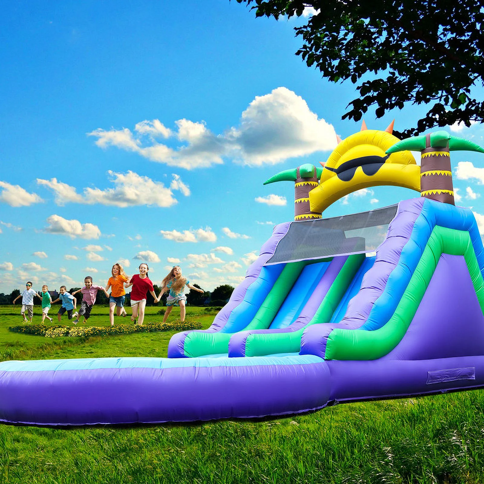 26FT Inflatable Double Water Slide for Kids Adults, PVC Inflatable Water Park with Blower, Giant Splash Pool for Backyard Outdoor Fun, 26'L x 12'W x 14'H(26x12x14FT/Multicolour) Image 6