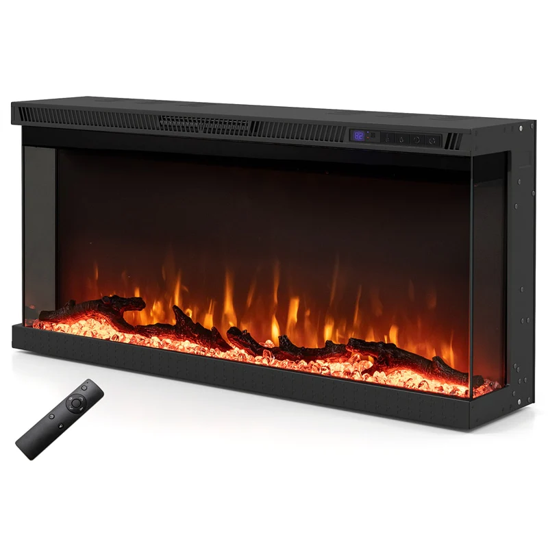 36-60 Inch Recessed 3-Sided Electric Fireplace Insert, 1200W Fireplace Heater with 12 Flame Colors, Remote Control, 5 Brightness & 8H Timer