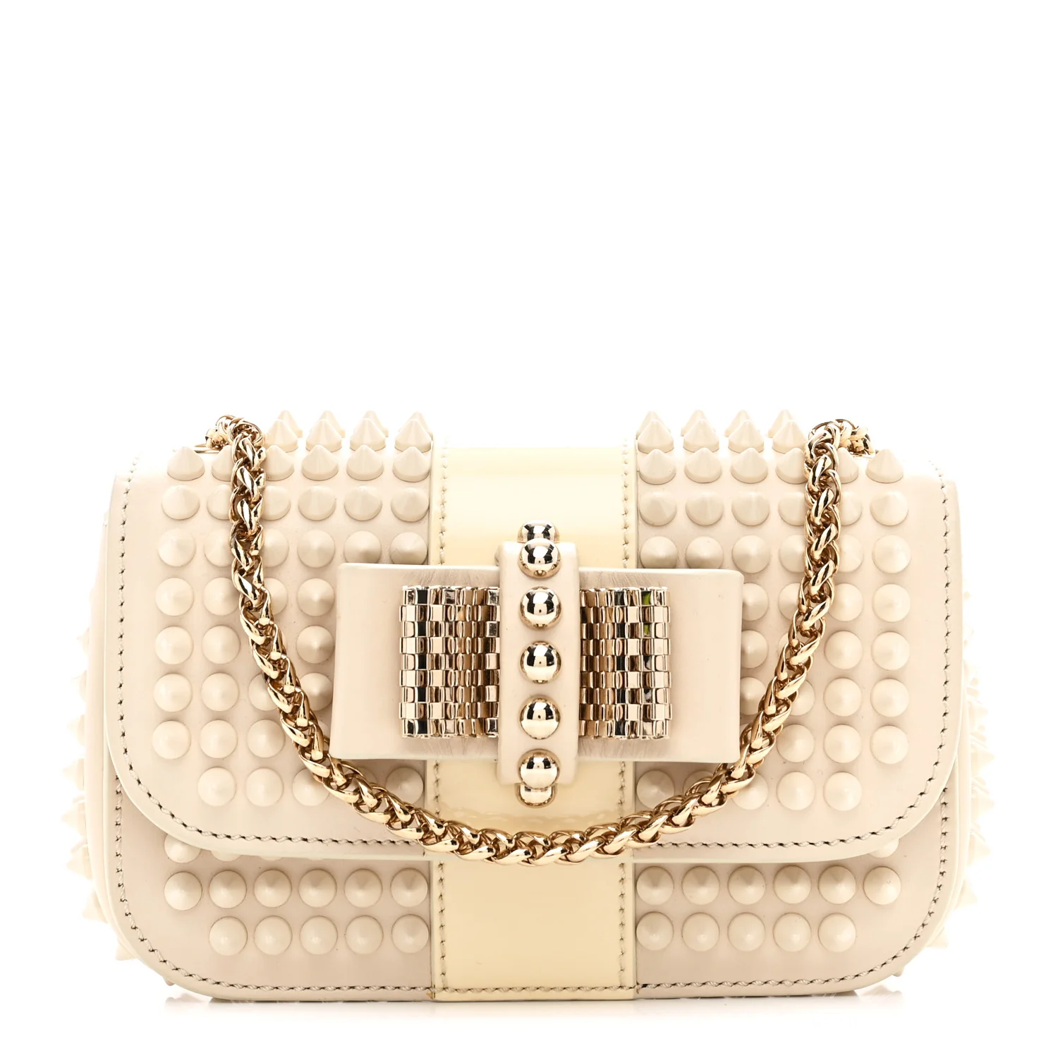 Calfskin Spikes Sweety Charity Shoulder Bag Beige