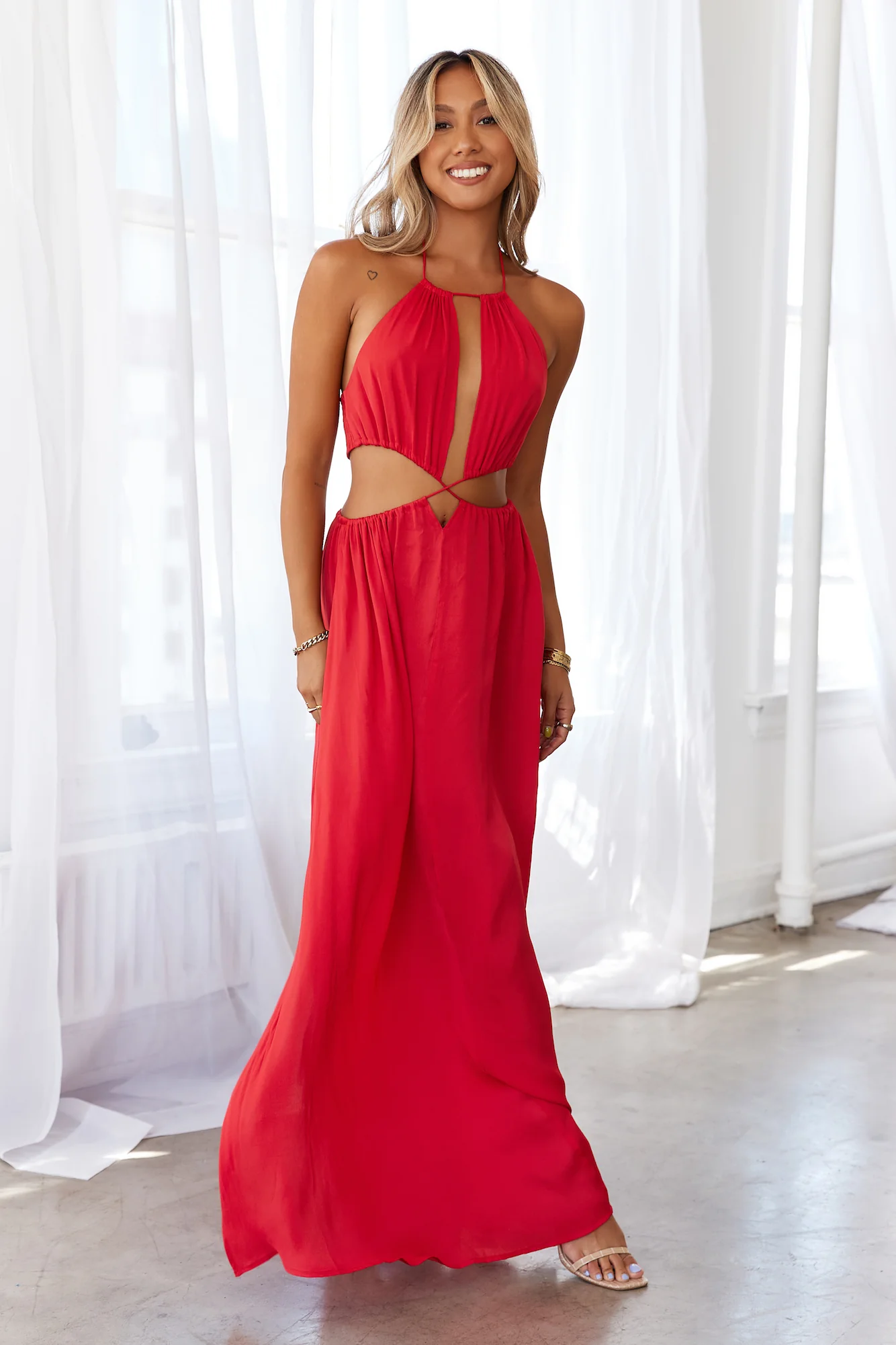 BEACNLADY Keep It Flowing Maxi Dress Red