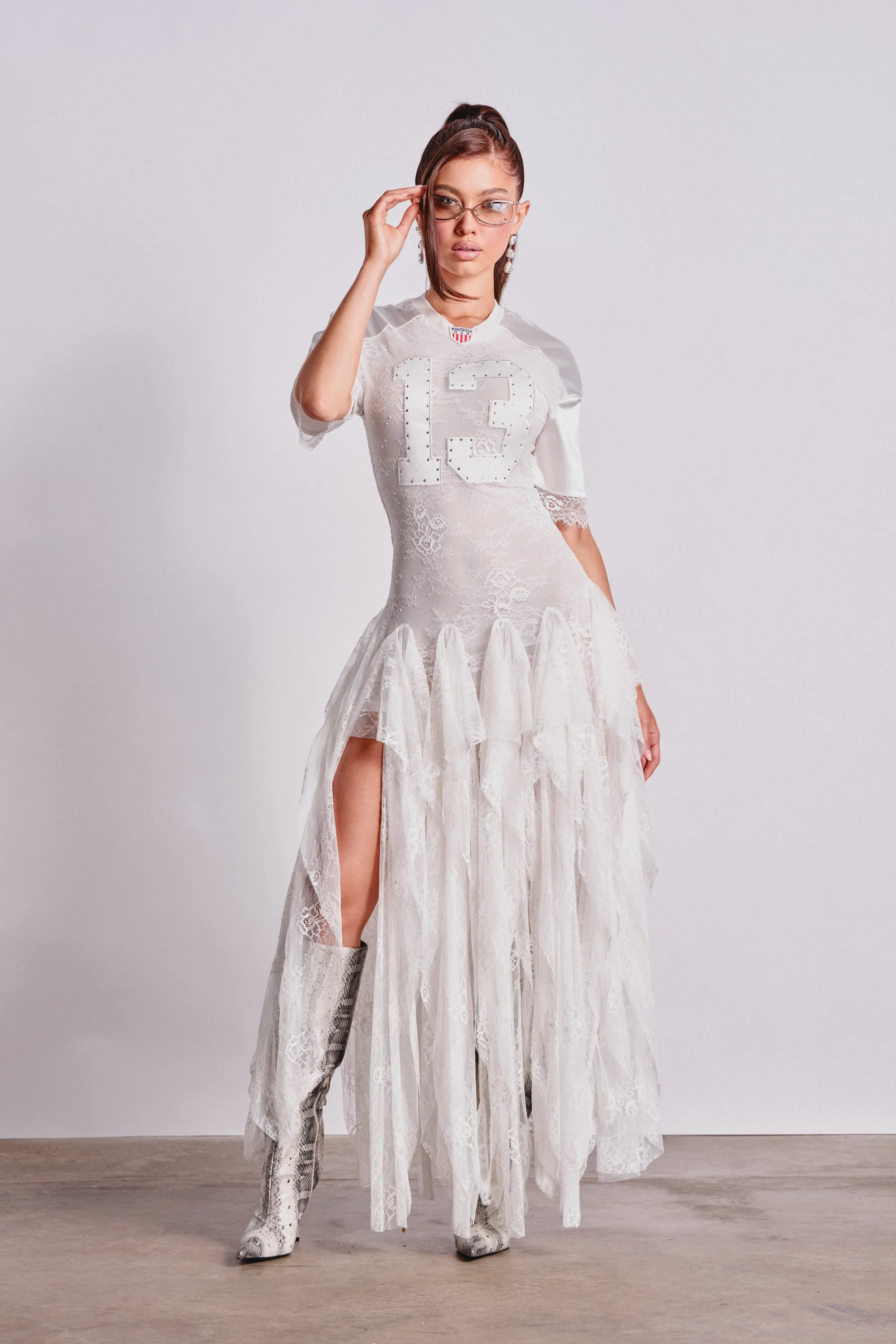KICK OFF LACE JERSEY MAXI DRESS IN WHITE - Akira Store