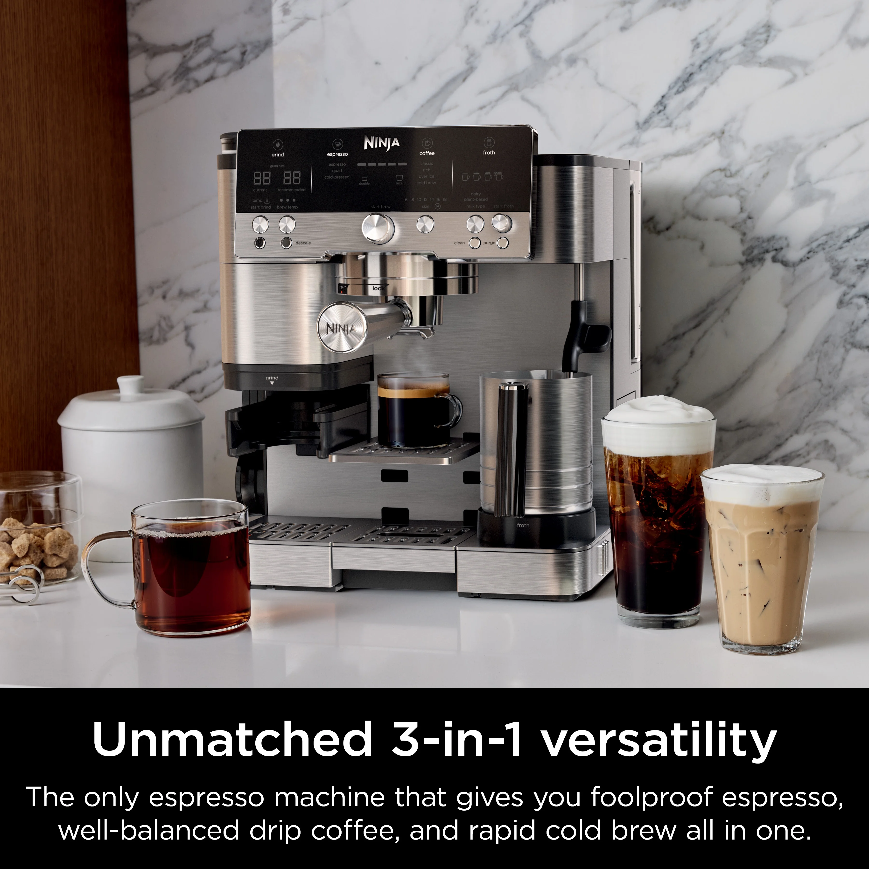 Luxe Cafe Premier Series, Stainless Steel Espresso Machine and Drip Coffee Maker with integrated Coffee Grinder and Milk Frother, ES601(Machine Only) - Image 3