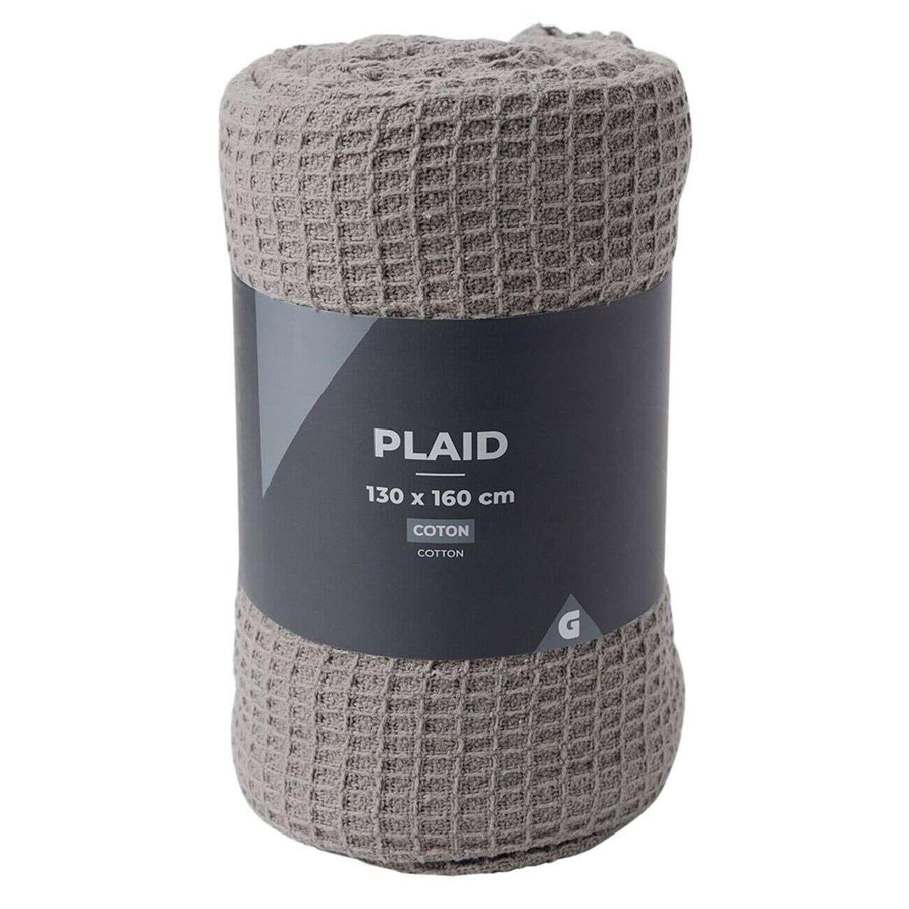 Plaid coton gaufré 130x160cm gris