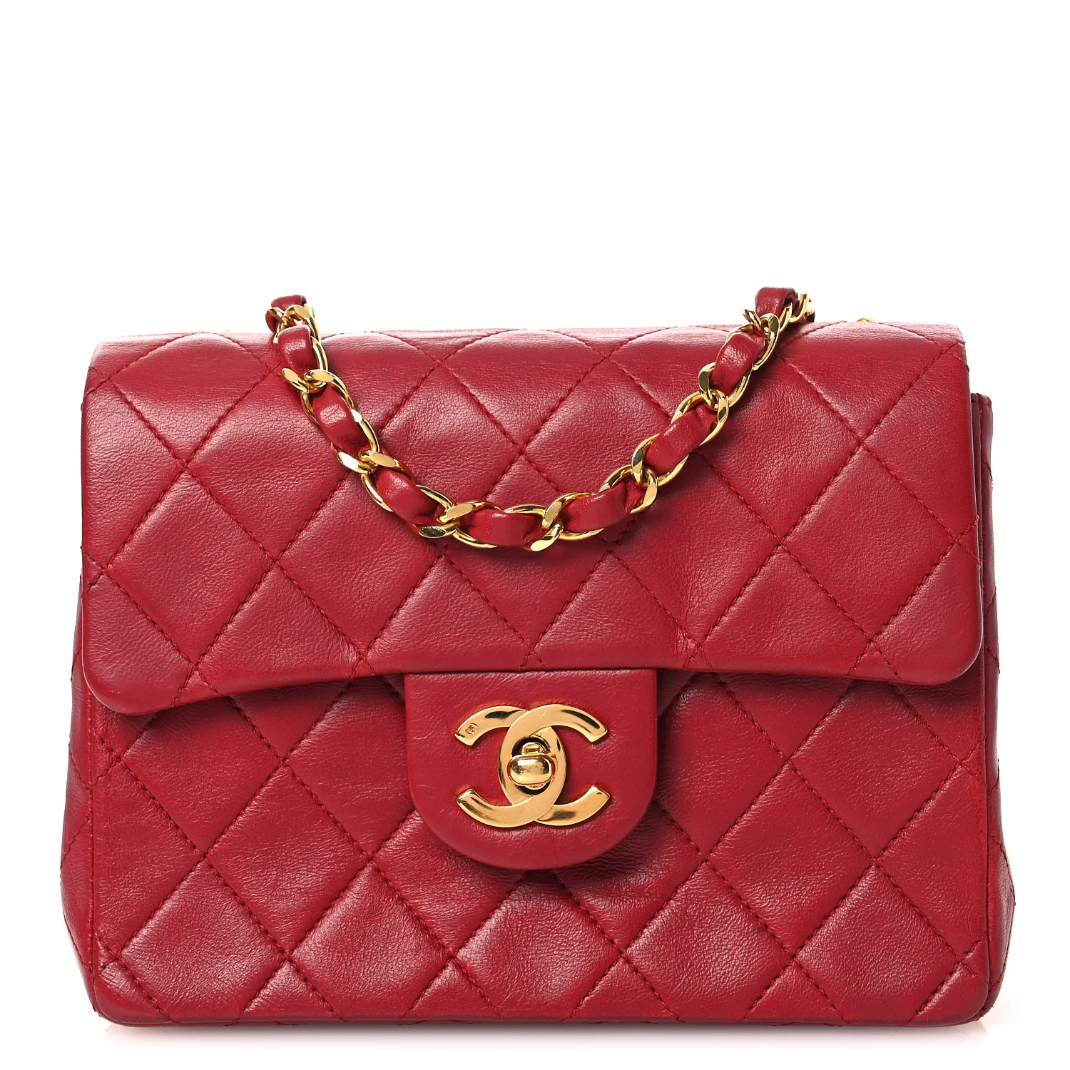 Lambskin Quilted Mini Square Flap Red