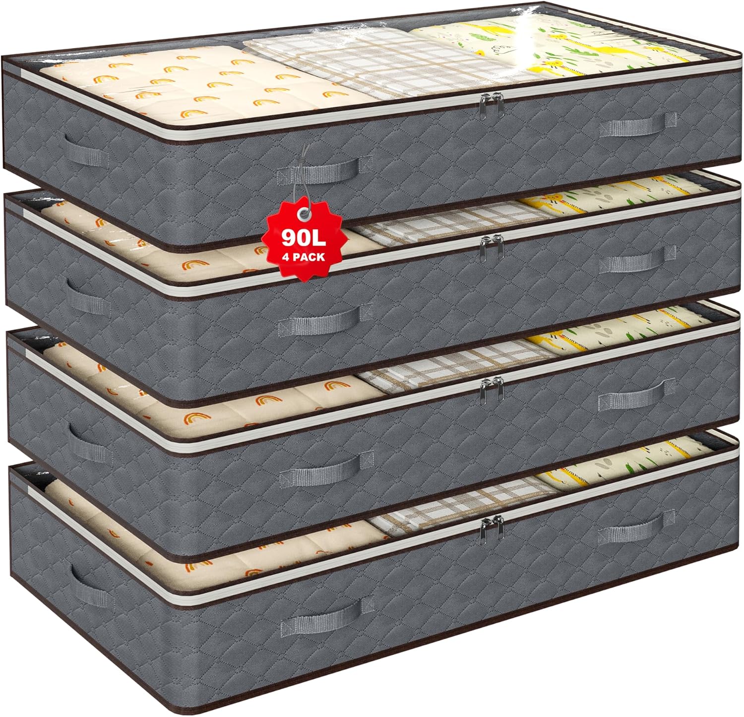 90L Under Bed Storage Containers,4-Pack Closet Organizer Storage Bins,Gray