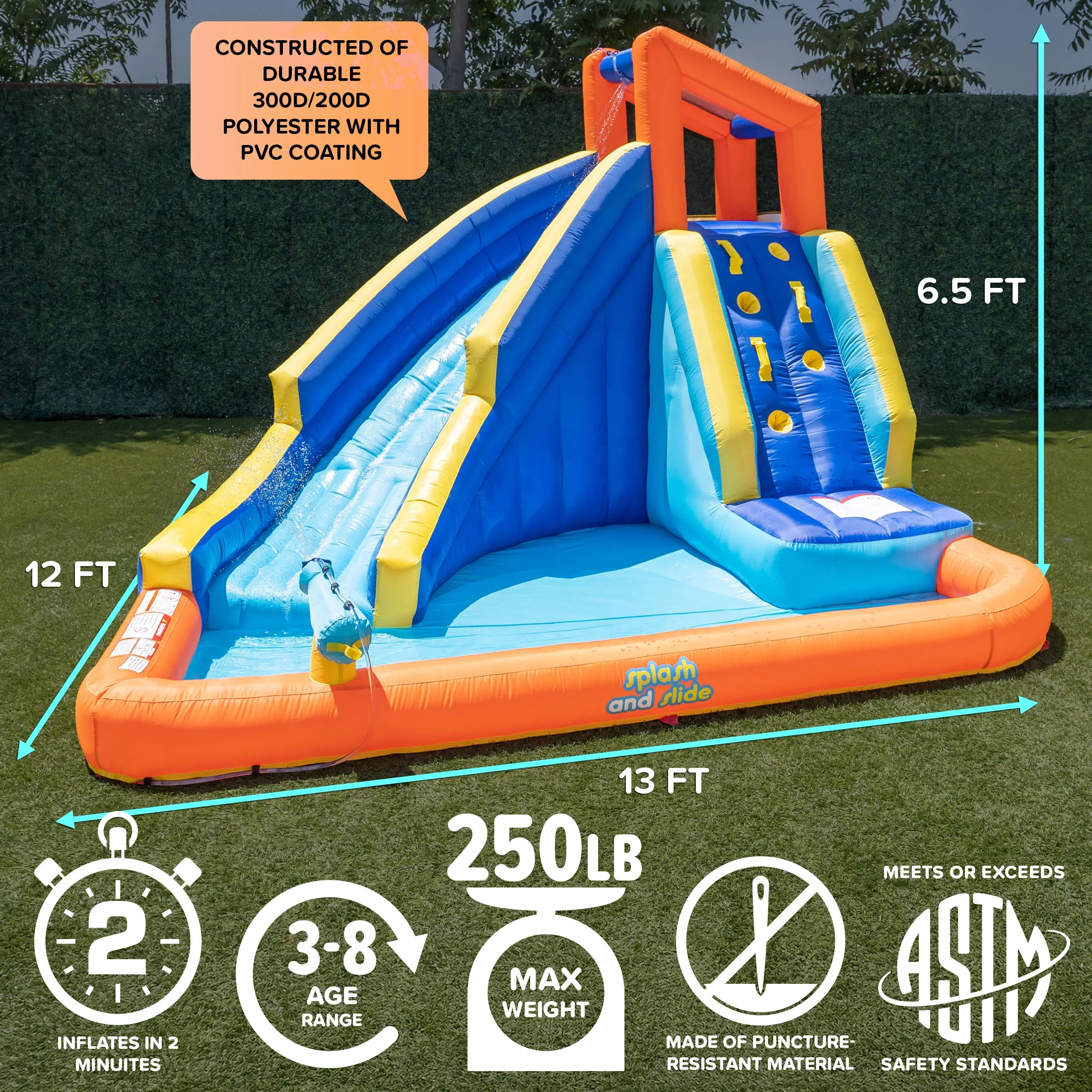 �?Big Wave II Inflatable Water Slide with Climbing Wall Splash Pool, Ages 3-8, Heavy Duty, ASTM Certified, Lifetime Warranty on Included Blower - Image 7