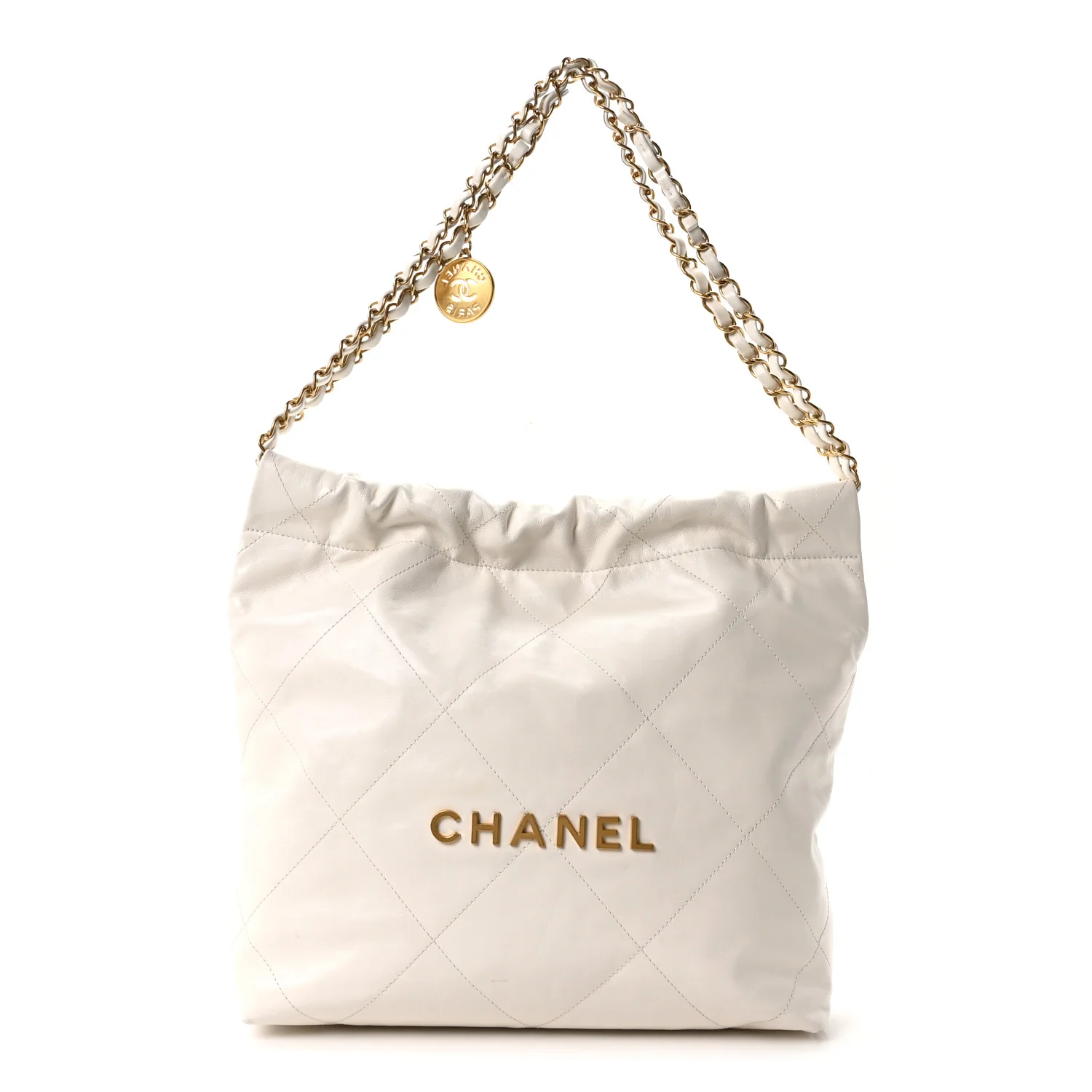 Shiny Calfskin Quilted Small Chanel 22 White