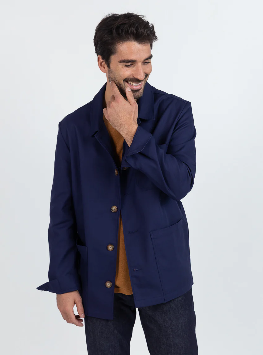 Veste homme droite en coton bleu marine