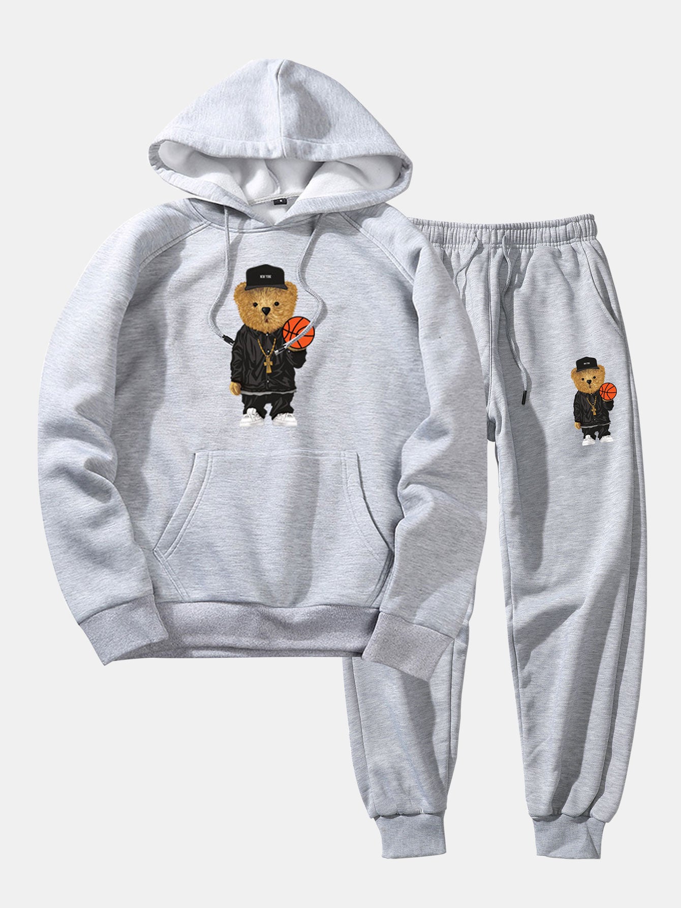 Sweat à capuche et pantalon de jogging imprimé ours basketteur