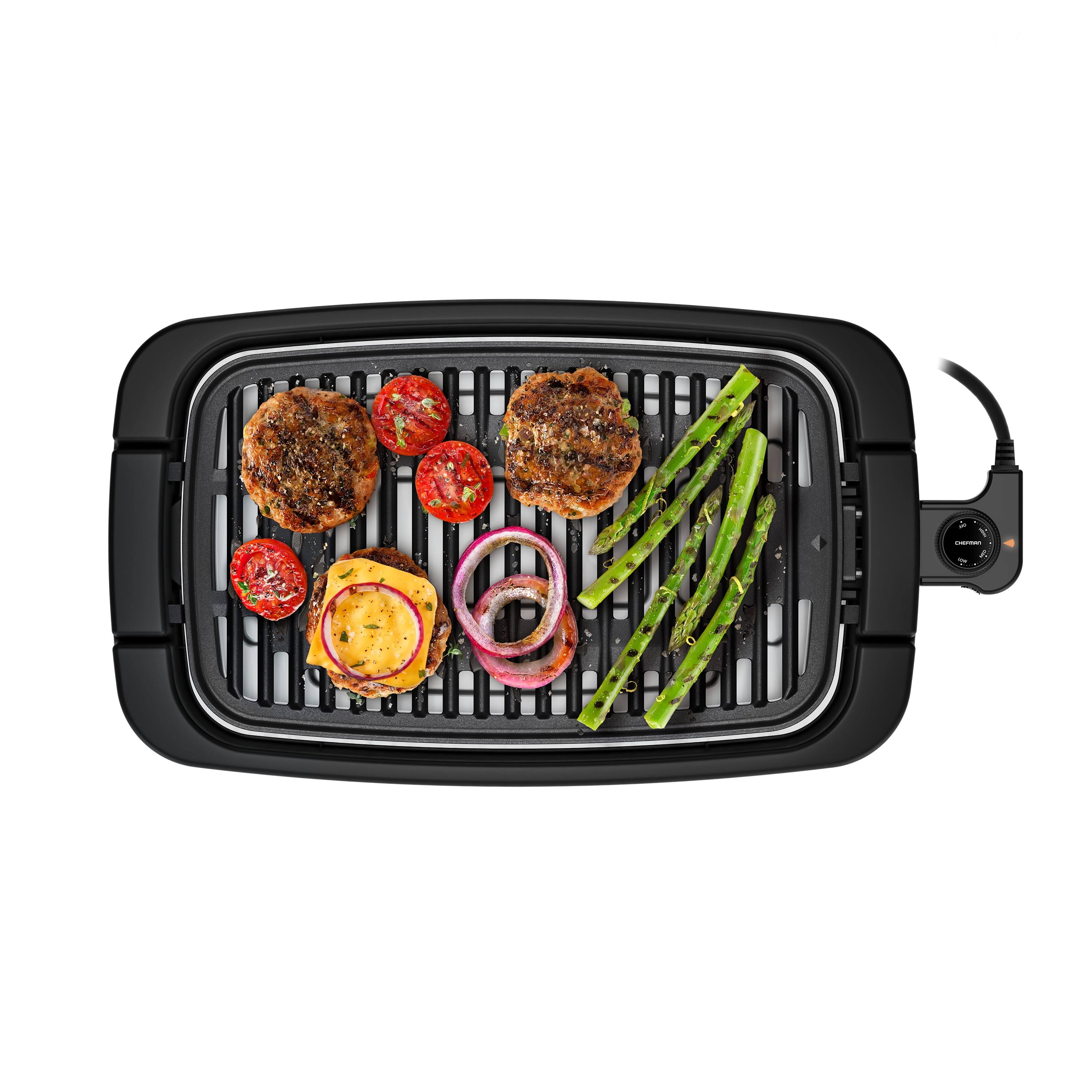 Chefman Smokeless Indoor Electric Grill, Adjustable Temperature Control, Dishwasher-Safe Parts