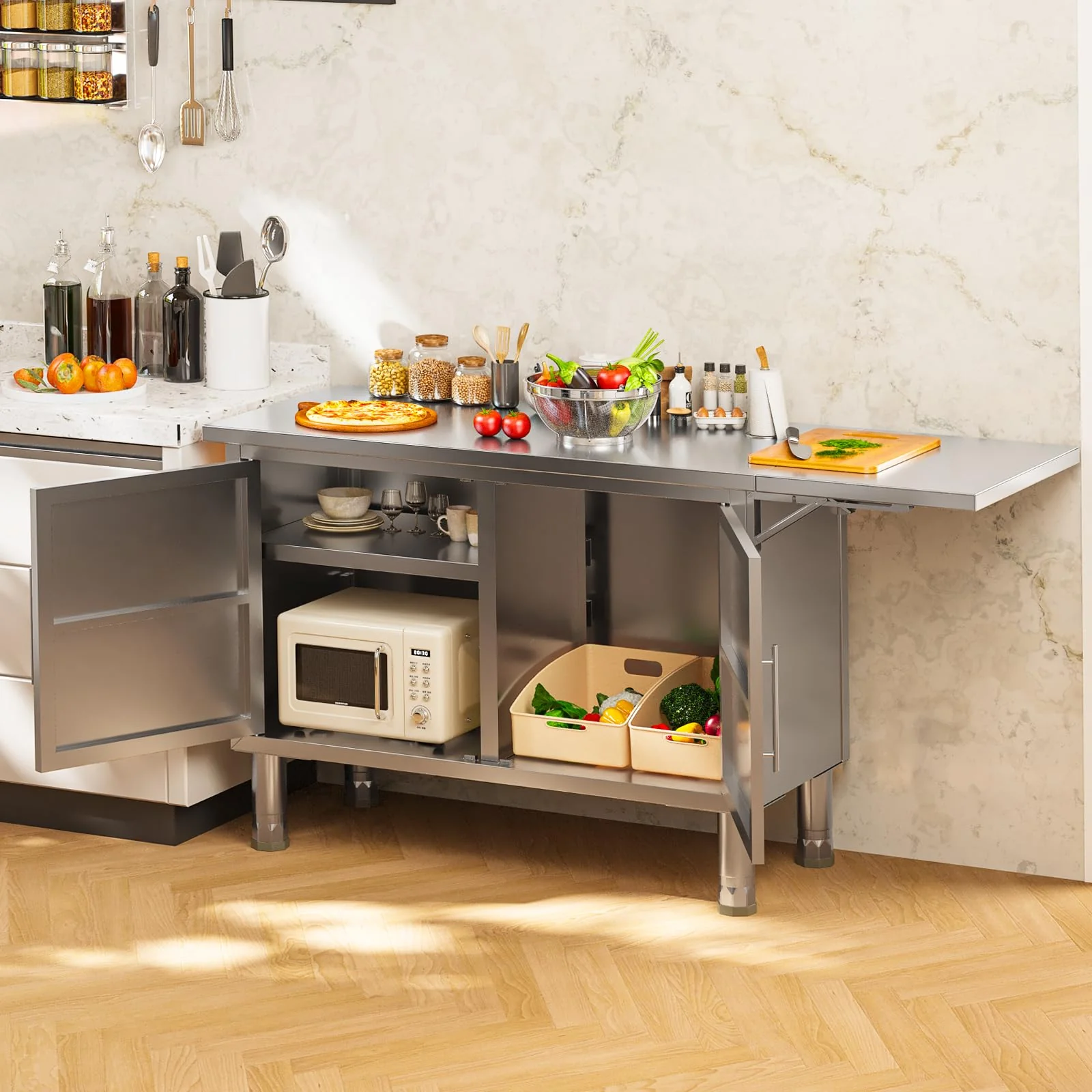 AECOJOY Stainless Steel Kitchen Cabinets, 57