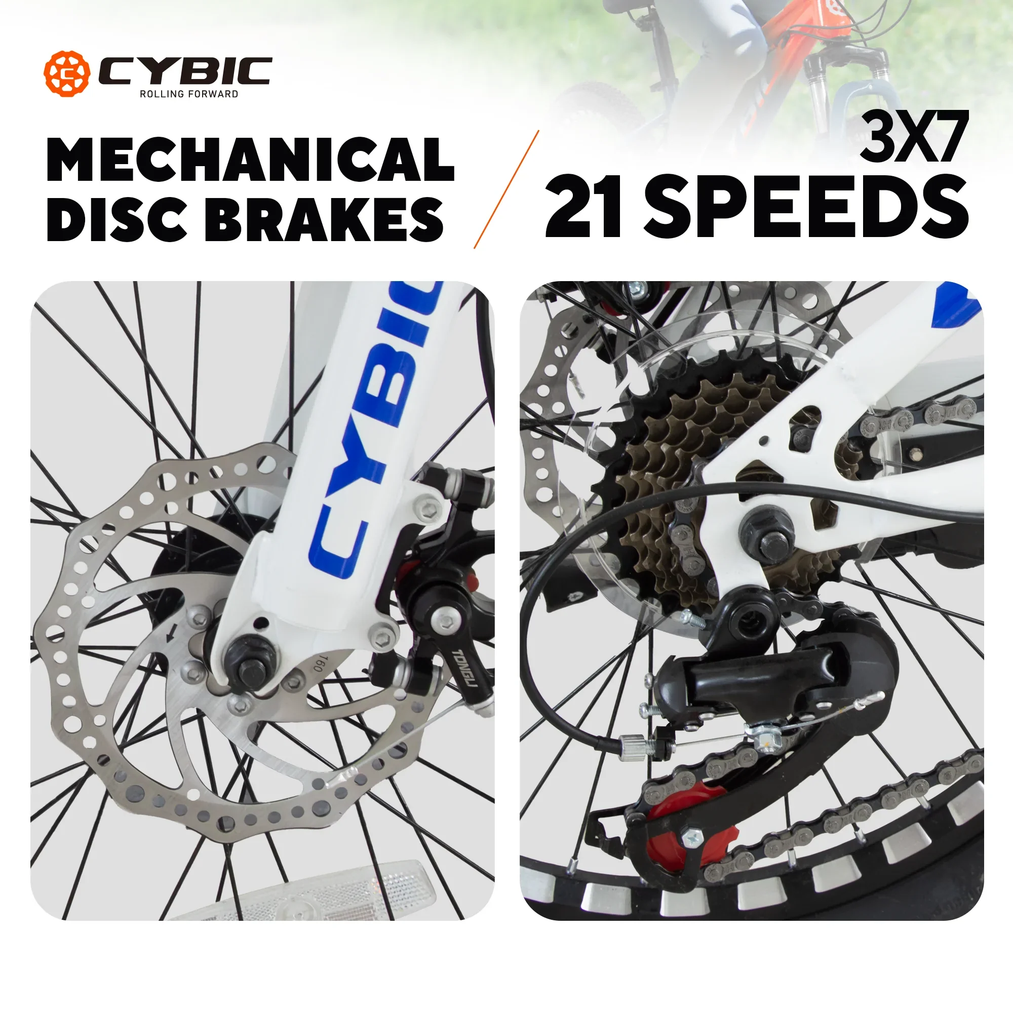 CYBIC 20 Mountain Bikes Iron Bicycle, Disc Brakes, 21 Speed, White Pink