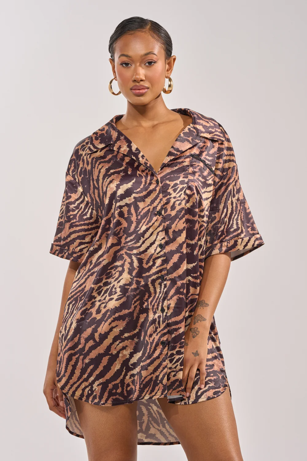 DON'T MAKE A SOUND PRINTED MINI DRESS IN TIGER - Akira Store