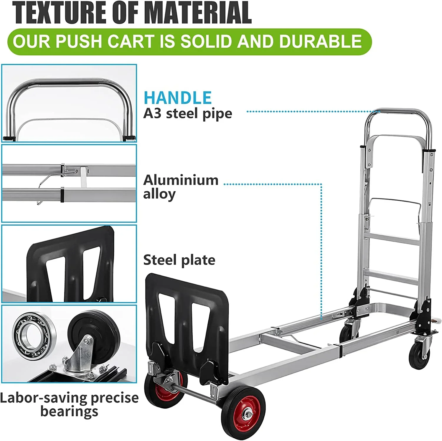 SHZOND 2 in 1 Folding Hand Truck 330 lbs Load Capacity Dolly Cart,Heavy Duty Aluminum Hand Truck with 4 Wheels