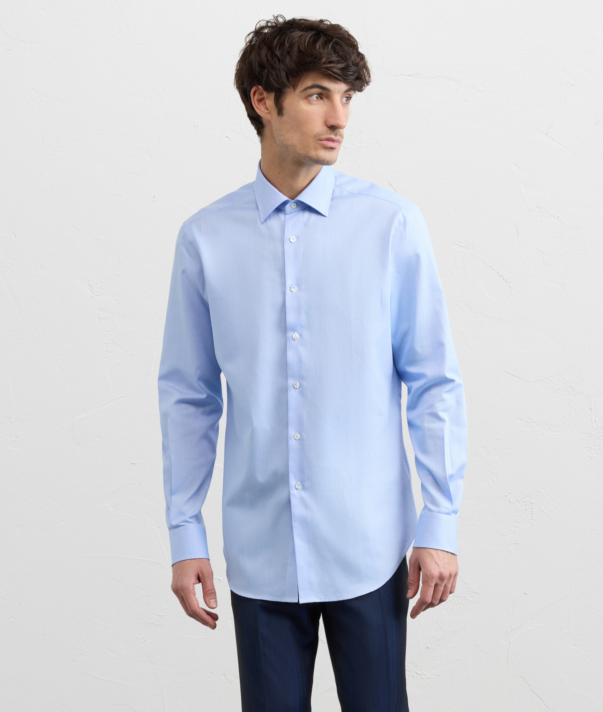 LIGHT BLUE COTTON OXFORD SHIRT WITH SOFT MILANO COLLAR AND STANDARD CUFF