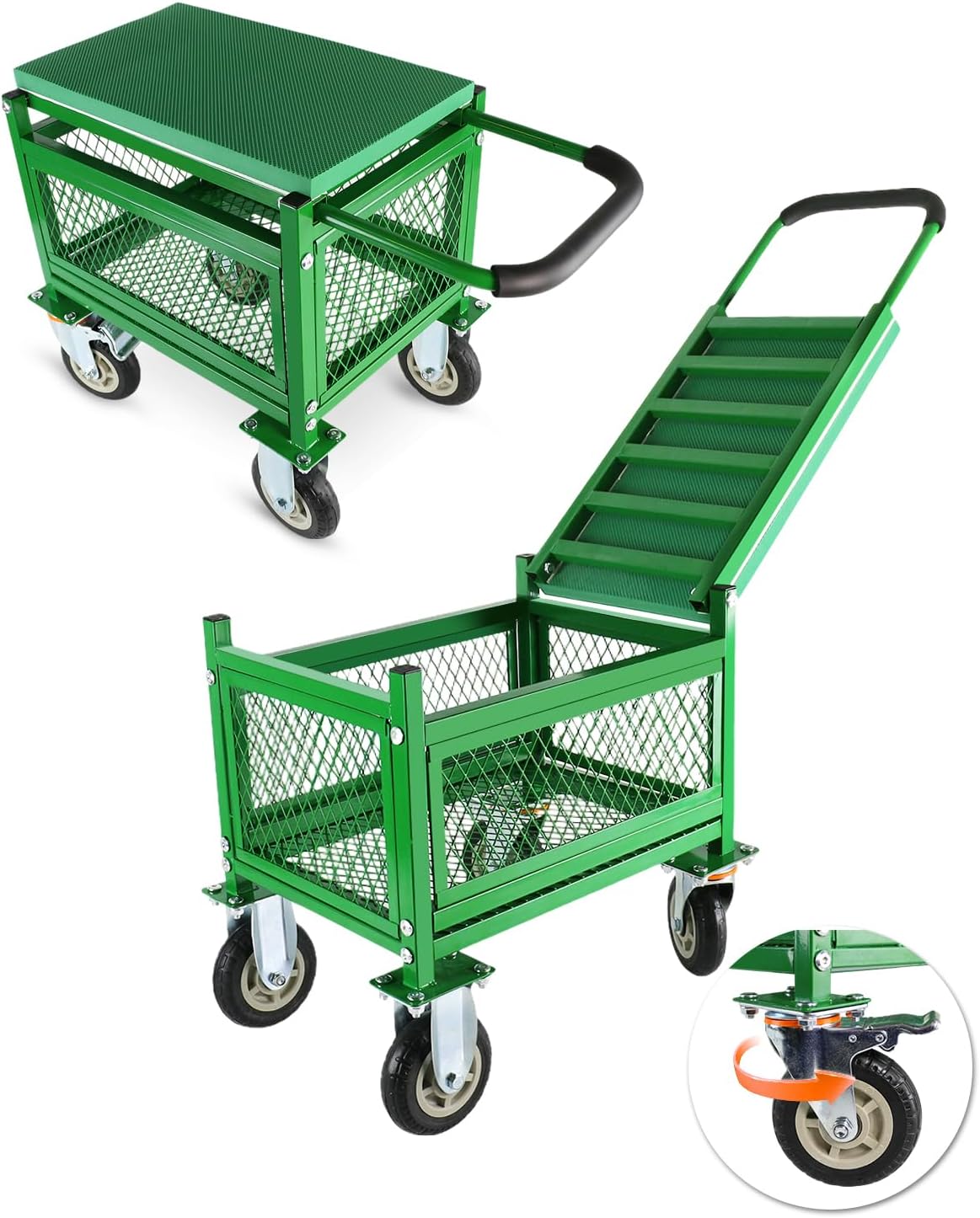 Garden Seat with Cart and Wheels for Seniors, Patio, Lawn & Yard