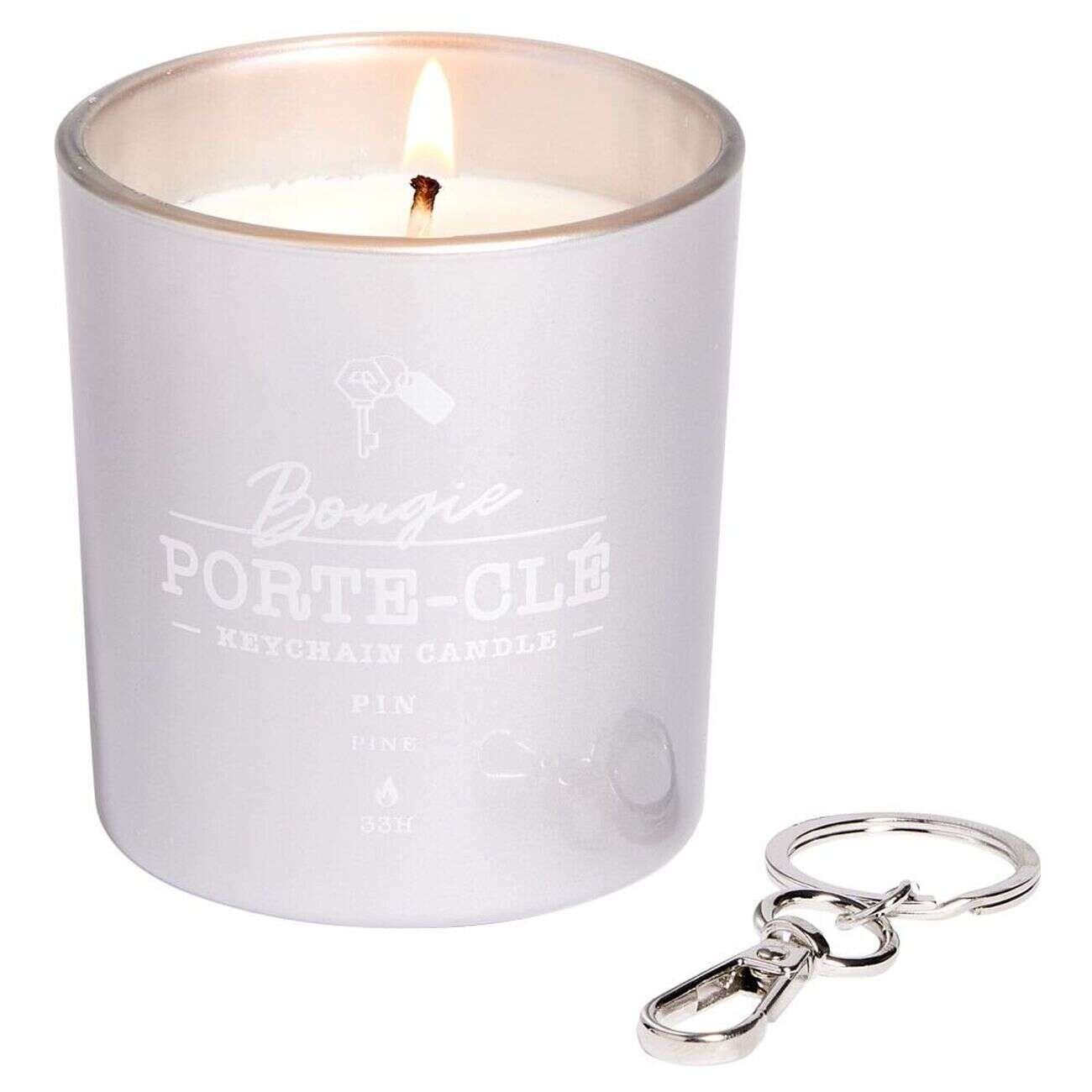 Bougie porte-clé argenté senteur pin 33H