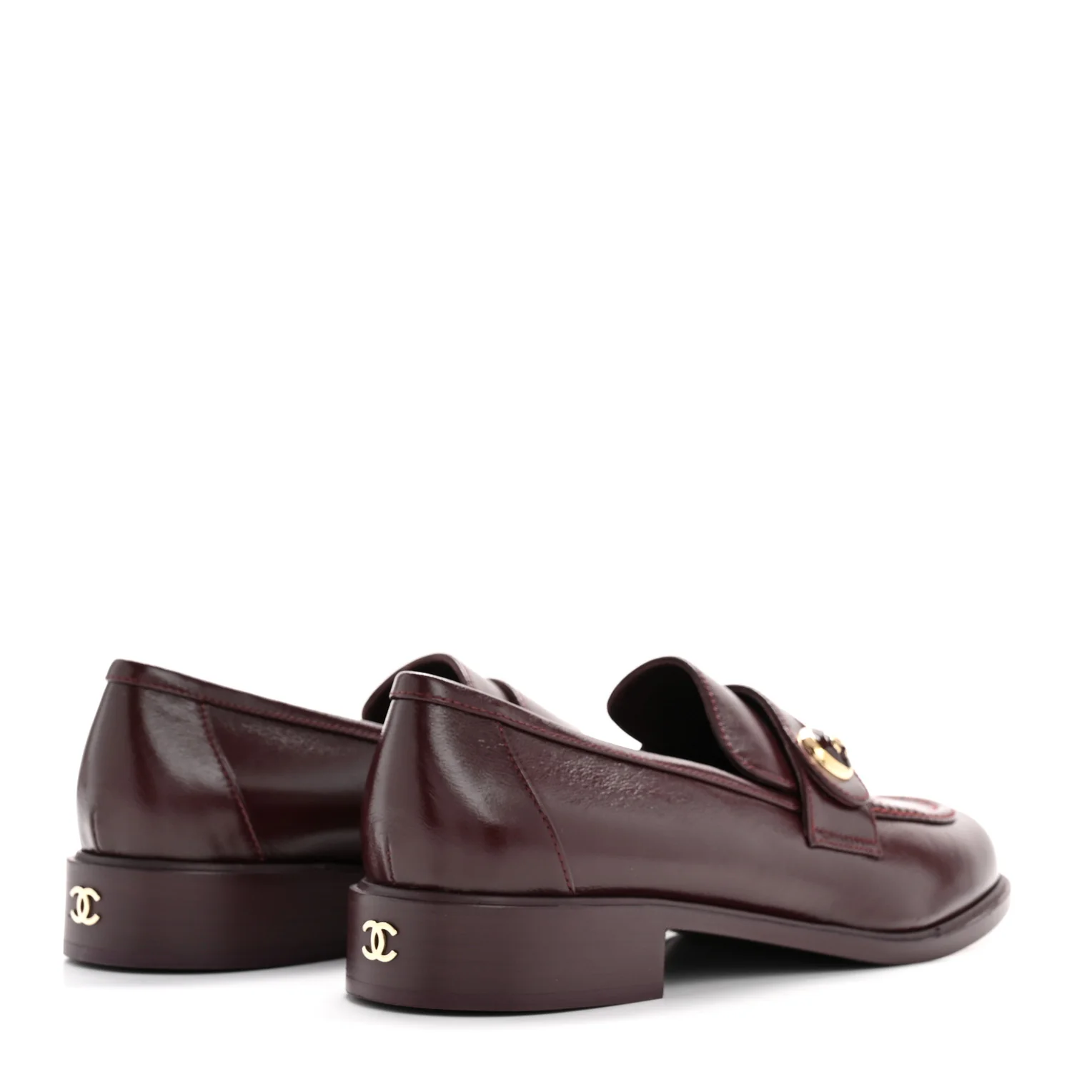 Shiny Calfskin CC Mocassin Loafers 39 Burgundy