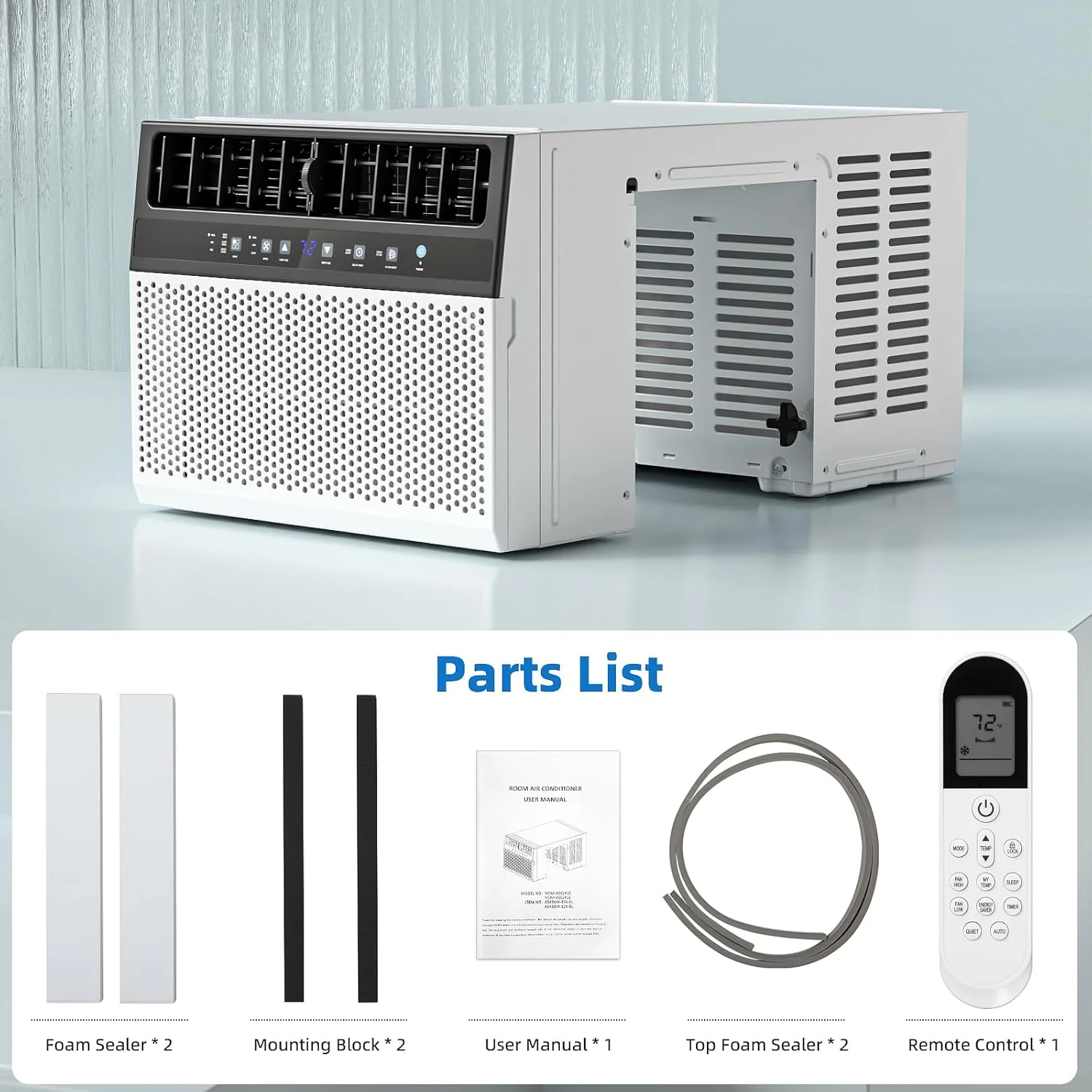 Climatiseur de fenêtre Antarctic Star 12 000 BTU en forme de U, refroidit jusqu'à 550 pi² avec 6 modes, minuterie 24 h, climatiseur de fenêtre ultra silencieux
