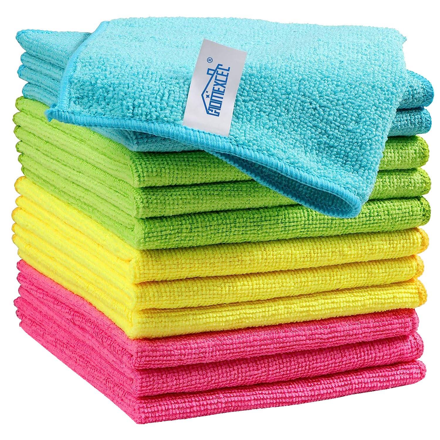 HOMEXCEL Microfiber Cleaning Cloth,12 Pack Cleaning Rag,Cleaning Towels with 4 Color Assorted,12