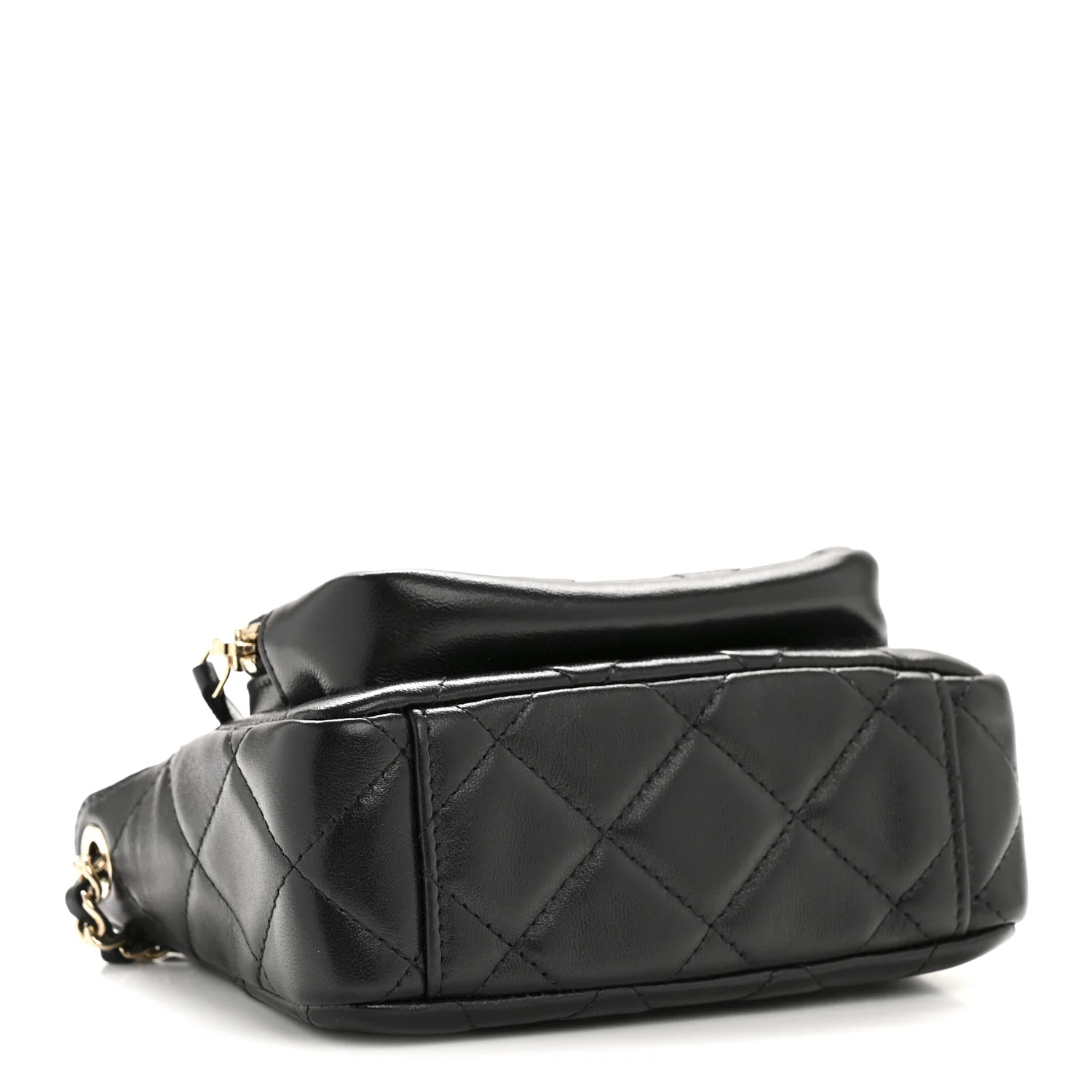 Shiny Crumpled Lambskin Quilted Mini Clutch With Chain Black