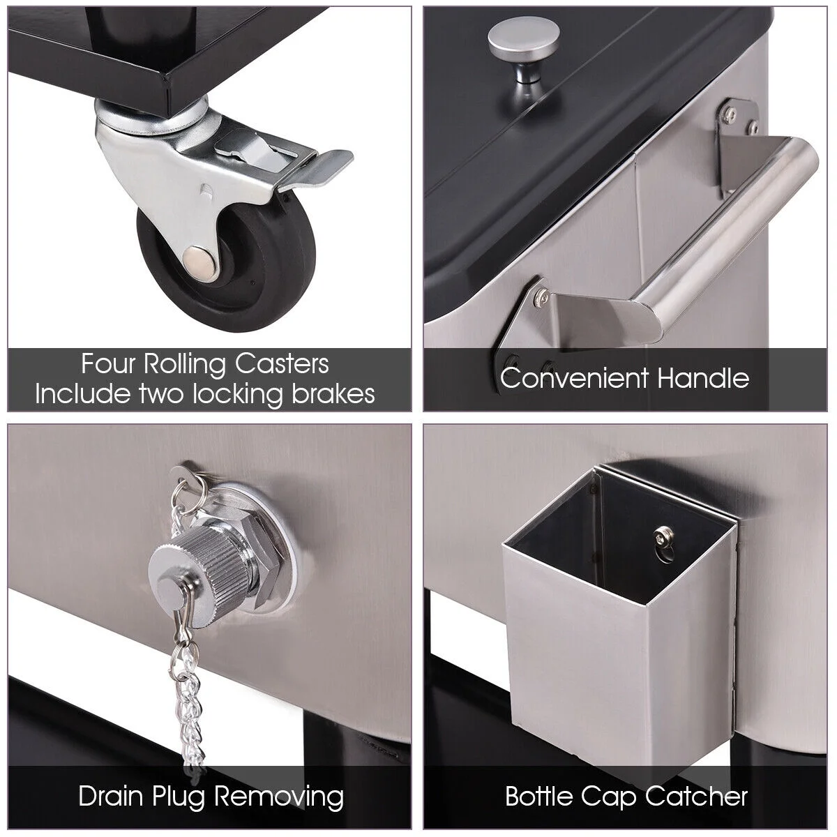 Patio Cooler Rolling Outdoor Stainless Steel Ice Beverage Chest Pool 80 Quart - Image 3
