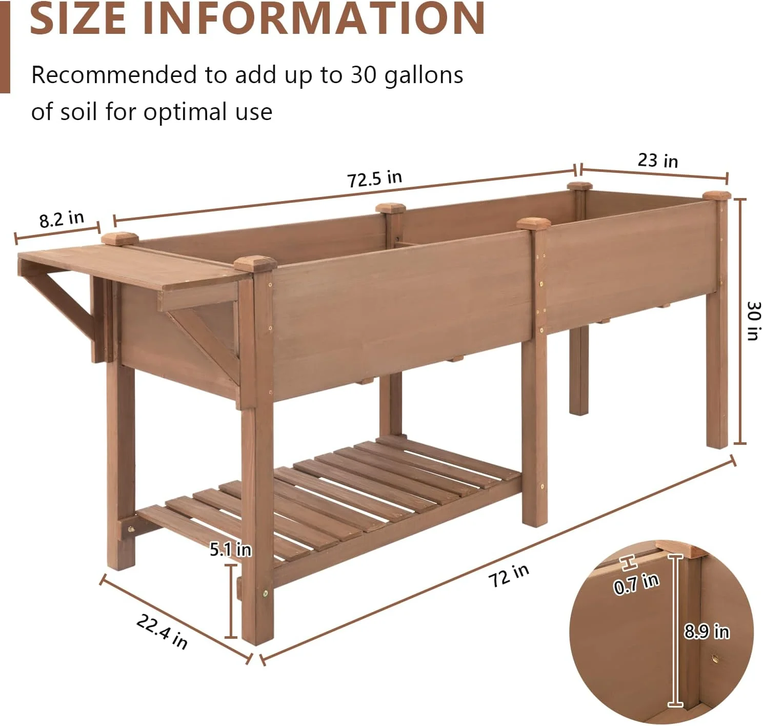Large Raised Garden Bed Outdoor Wooden Planter Box with Legs for Gardening(2 tables) - Image 4