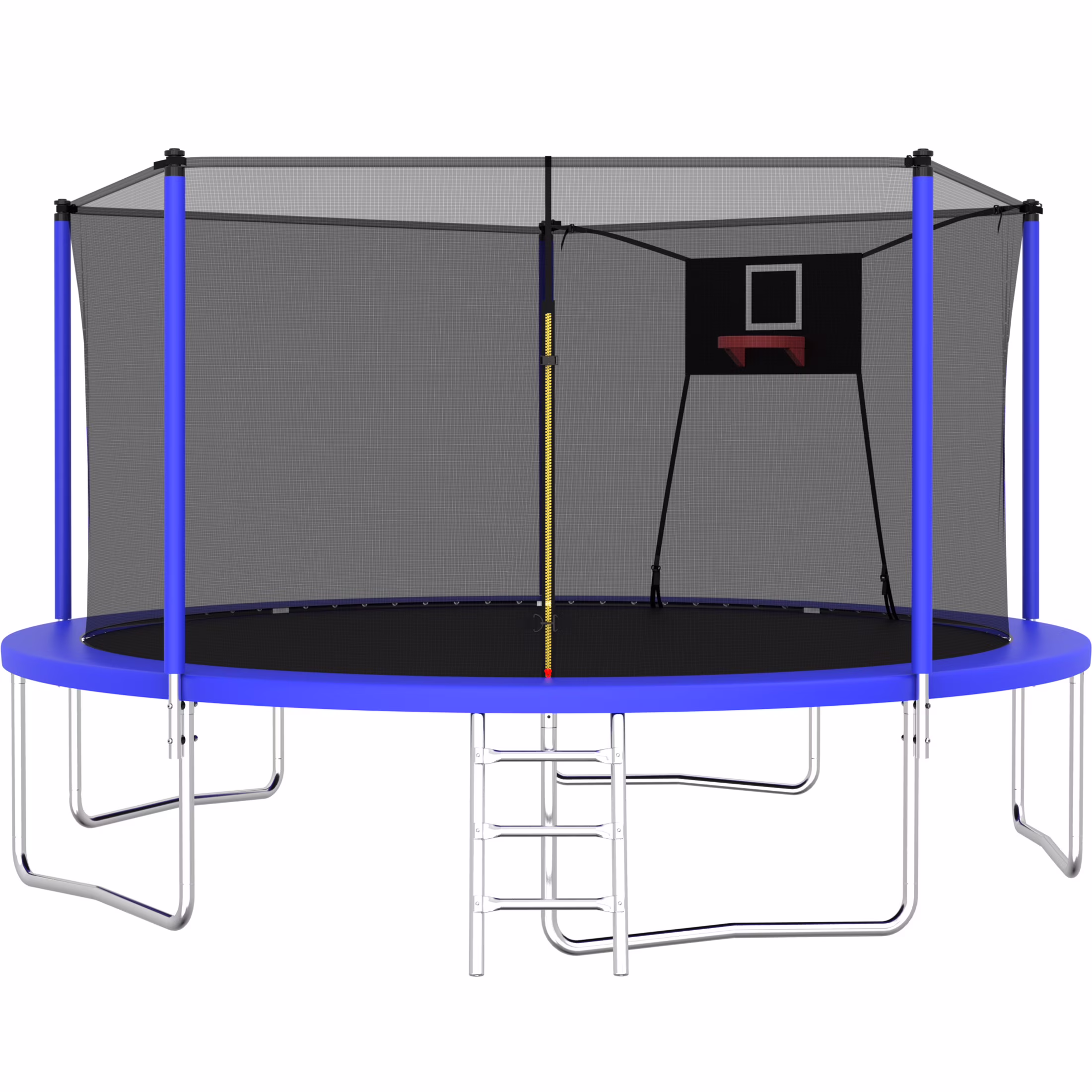 14FT Trampoline with Enclosure for Kids and Adults, Upgraded Kids Recreational Outdoor Trampoline with Basketball Hoop, Ladder, Heavy Duty Round Backyard Trampoline for Indoor Outdoor(Navy Blue+Yellow) - Image 7