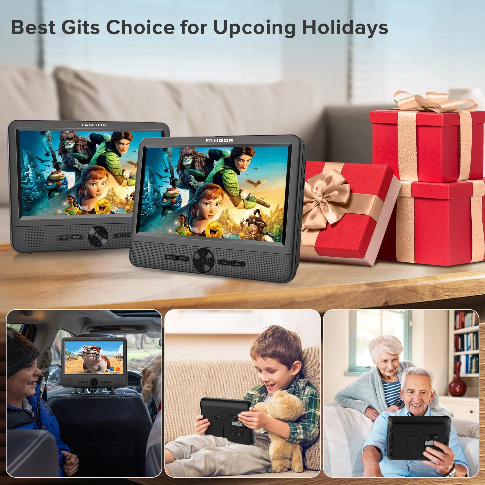 10" Dual Screen Portable DVD for Car, Headrest DVD Player with Remote Control and 2 Headrest Bracket, Supports HDMI, USB Port, SD Card Slot,AV in /out,Last Memory,Ideal Gift for Kids Image 4