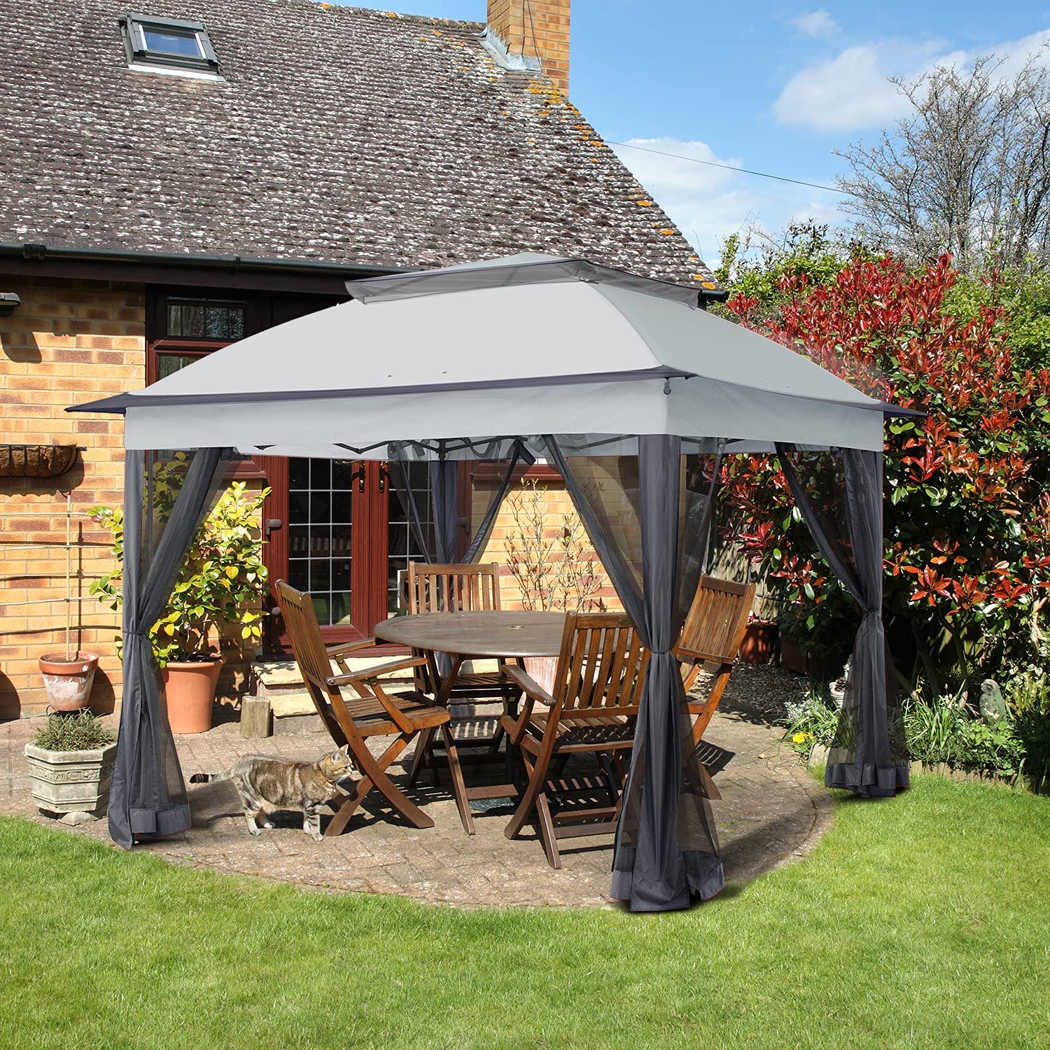Tente de jardin instantanée pliante 11x11 avec moustiquaire, abri extérieur offrant 121 pieds carrés d'ombre par COOS BAY