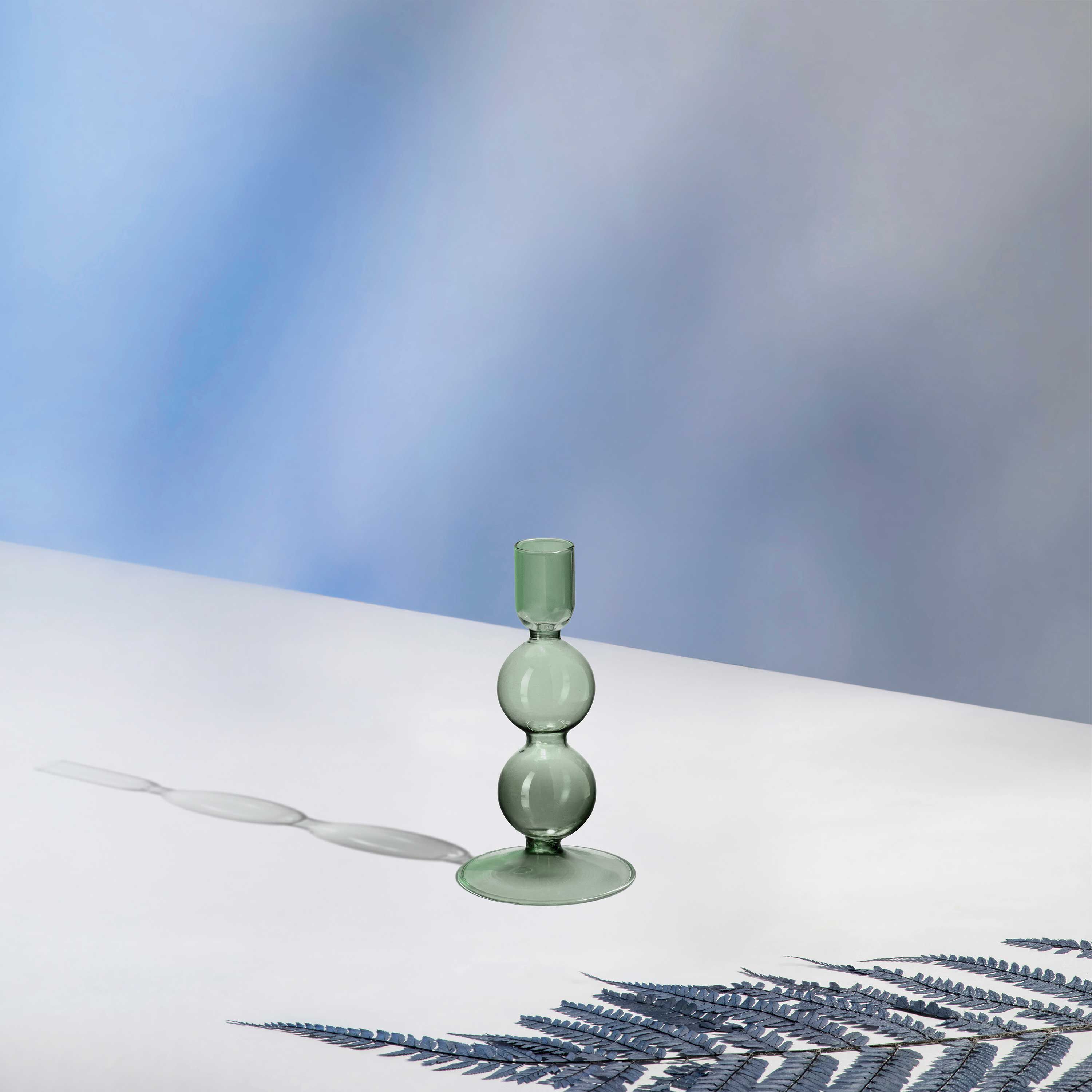 Like Home Candlestick holder - Green, 3'' x 3'' x 5.4'', borosilicate glass
