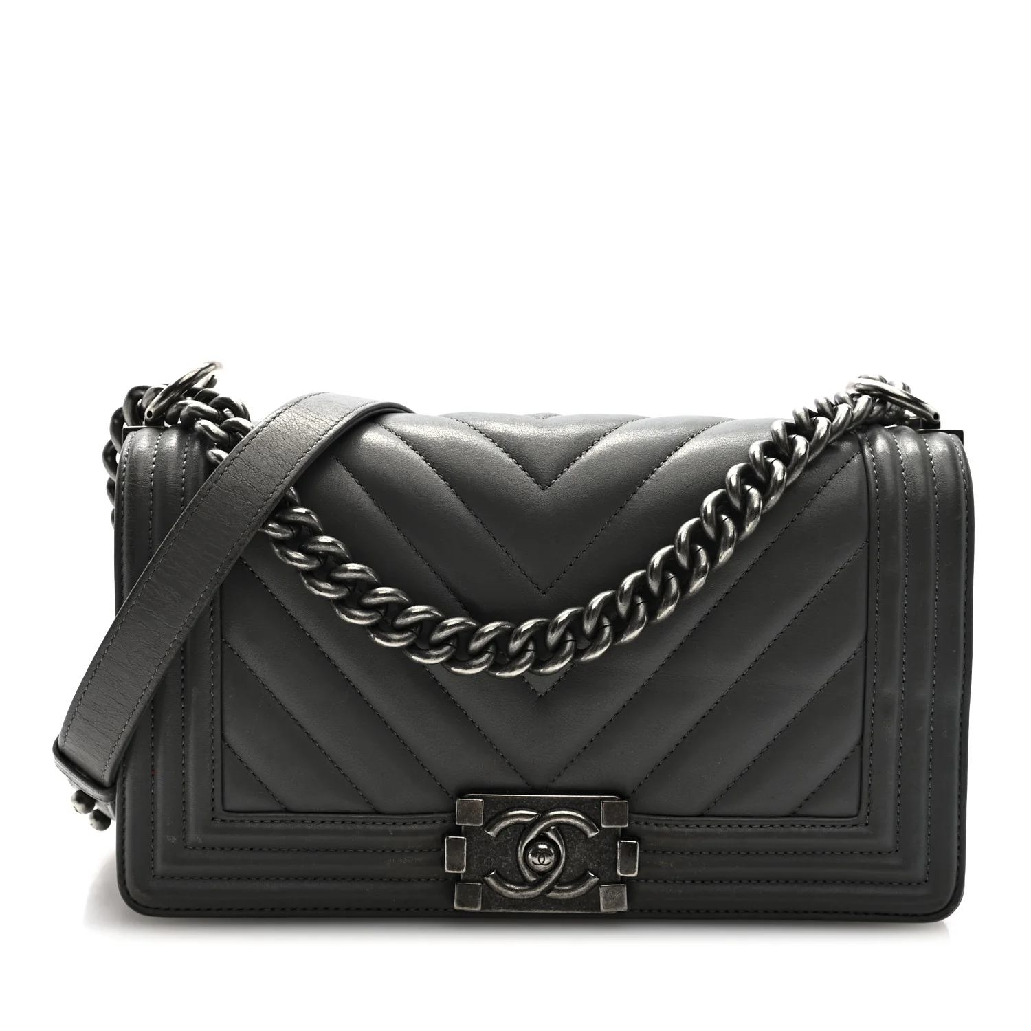 Lambskin Chevron Quilted Medium Boy Flap Grey