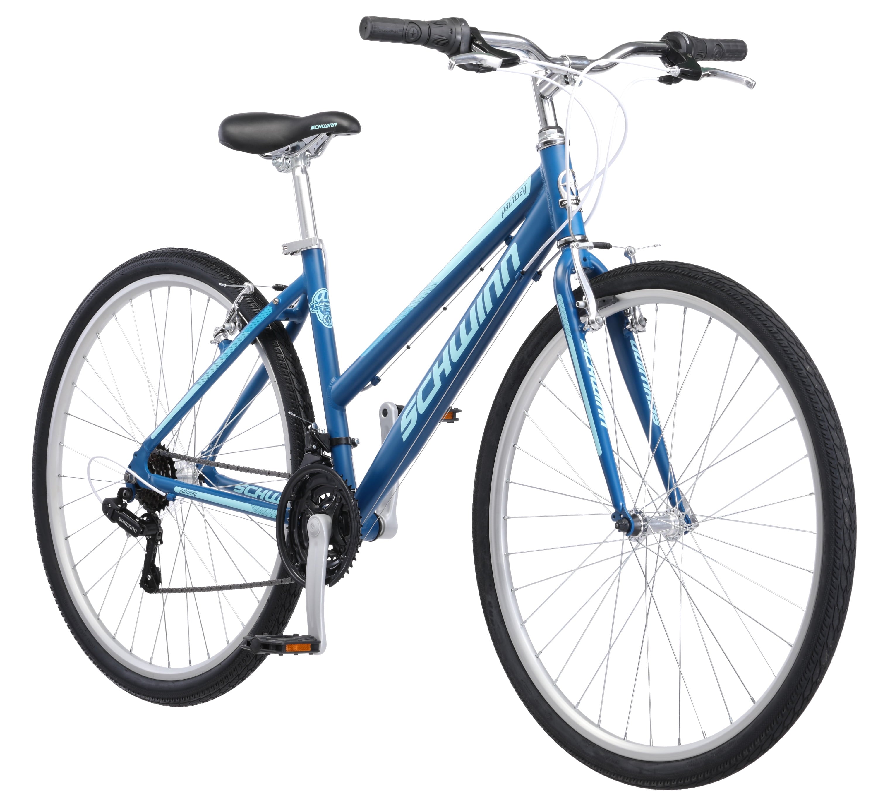 Pathway Multi-Use Bike. 700c wheels. 18 speeds. womens frame. blue. 28 inch wheel size. hybrid
