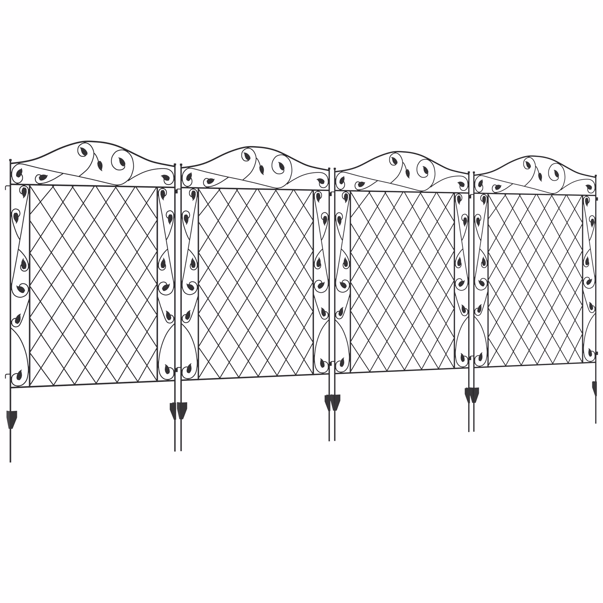 Outsunny Garden Fence,4 Pack Steel Fence Panels,11.5' L X 43 H,Rust-Resistant Animal Barrier Decorative Border Flower Edging for Yard,Landscape,Patio,Outdoor Decor,Wavey Vines,Black Steel Garden