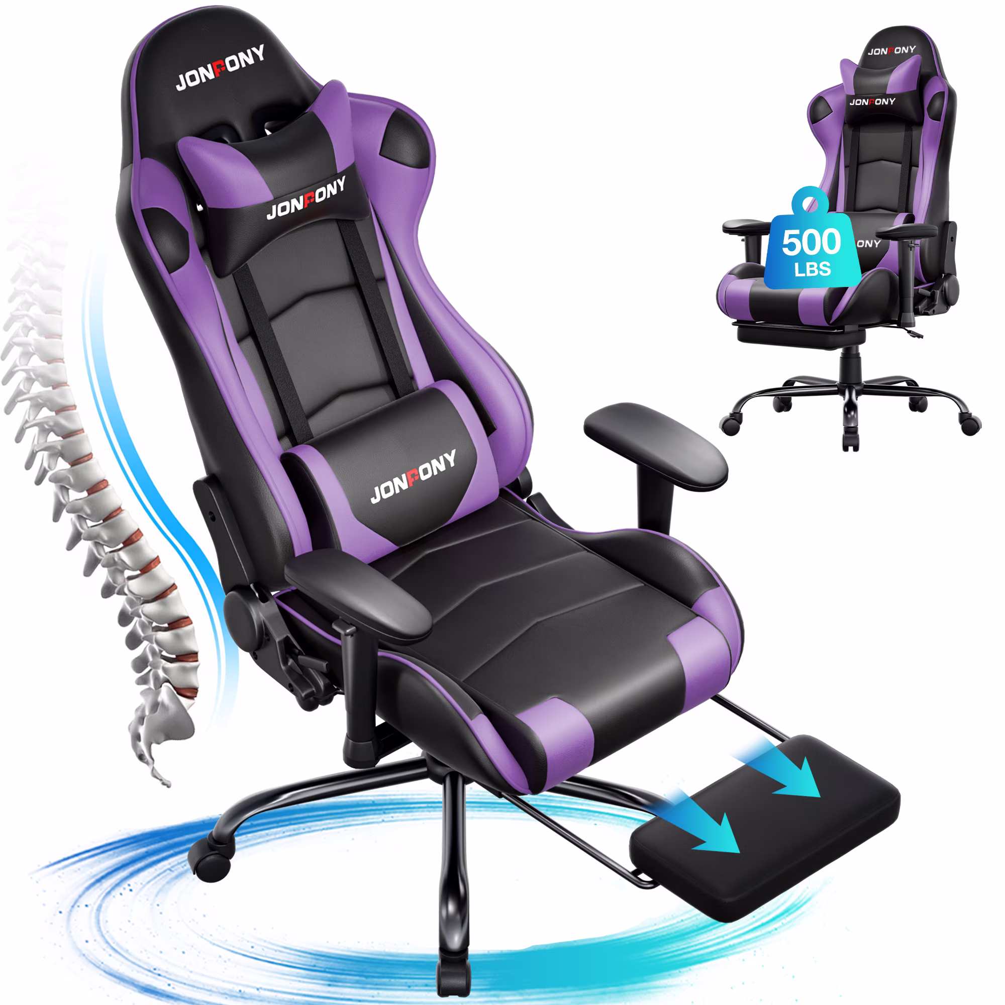 Big and Tall 500LBS Gaming Chair, Ergonomic Design, Gamer Chair PU Leather with Footrest and Lumbar Support, High Back Office Chair Support 8 Hours Long Sitting,Red Computer Chair,Red(Red) - Image 9