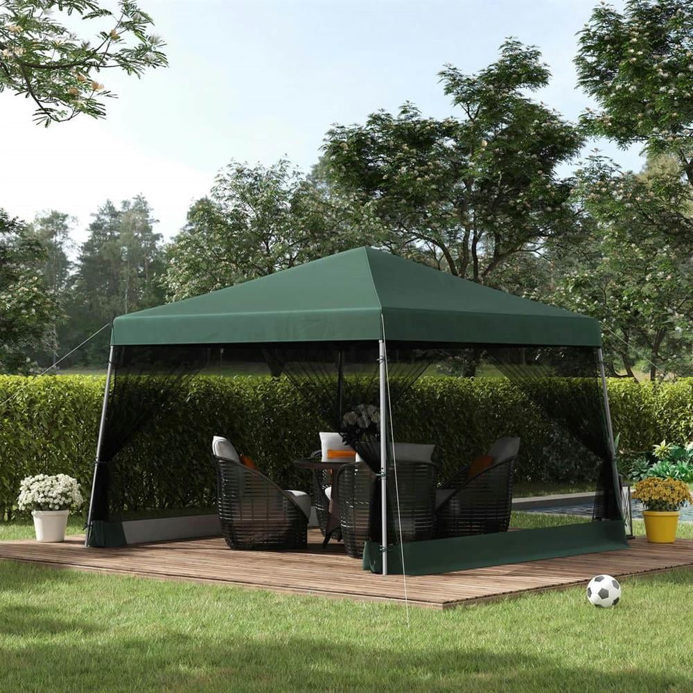 GVN Backyard Garden Canopy, Camping Canopy Screen Tent,Slant Leg Pop Up Canopy Tent with Netting and Carry Bag, Instant Sun Shelter, (11.5'x11.5' Base / 10'x10' Top), Green