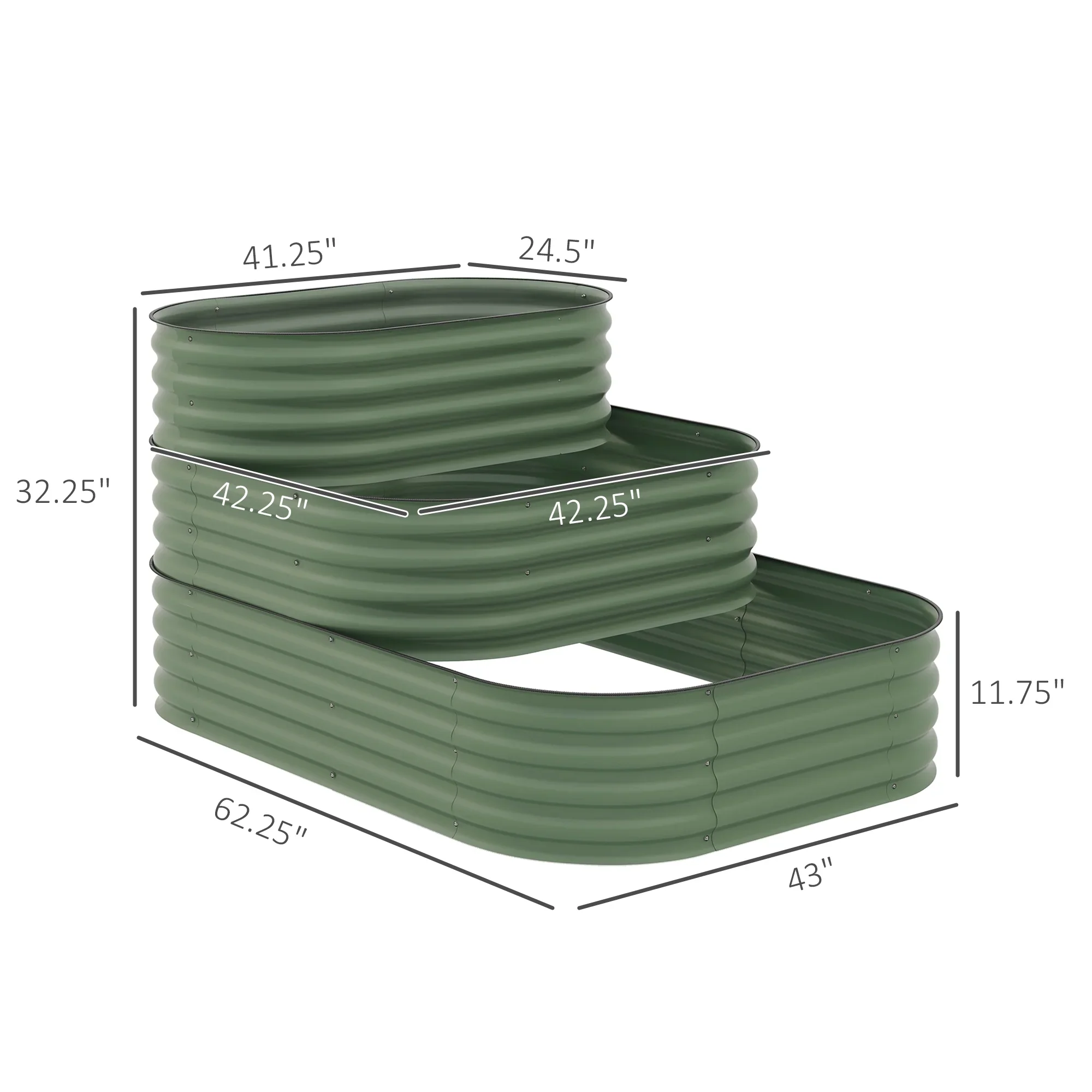 Outsunny 3-Tier Raised Garden Bed 62.25 x 43 x 32.25 Planter Set, Green